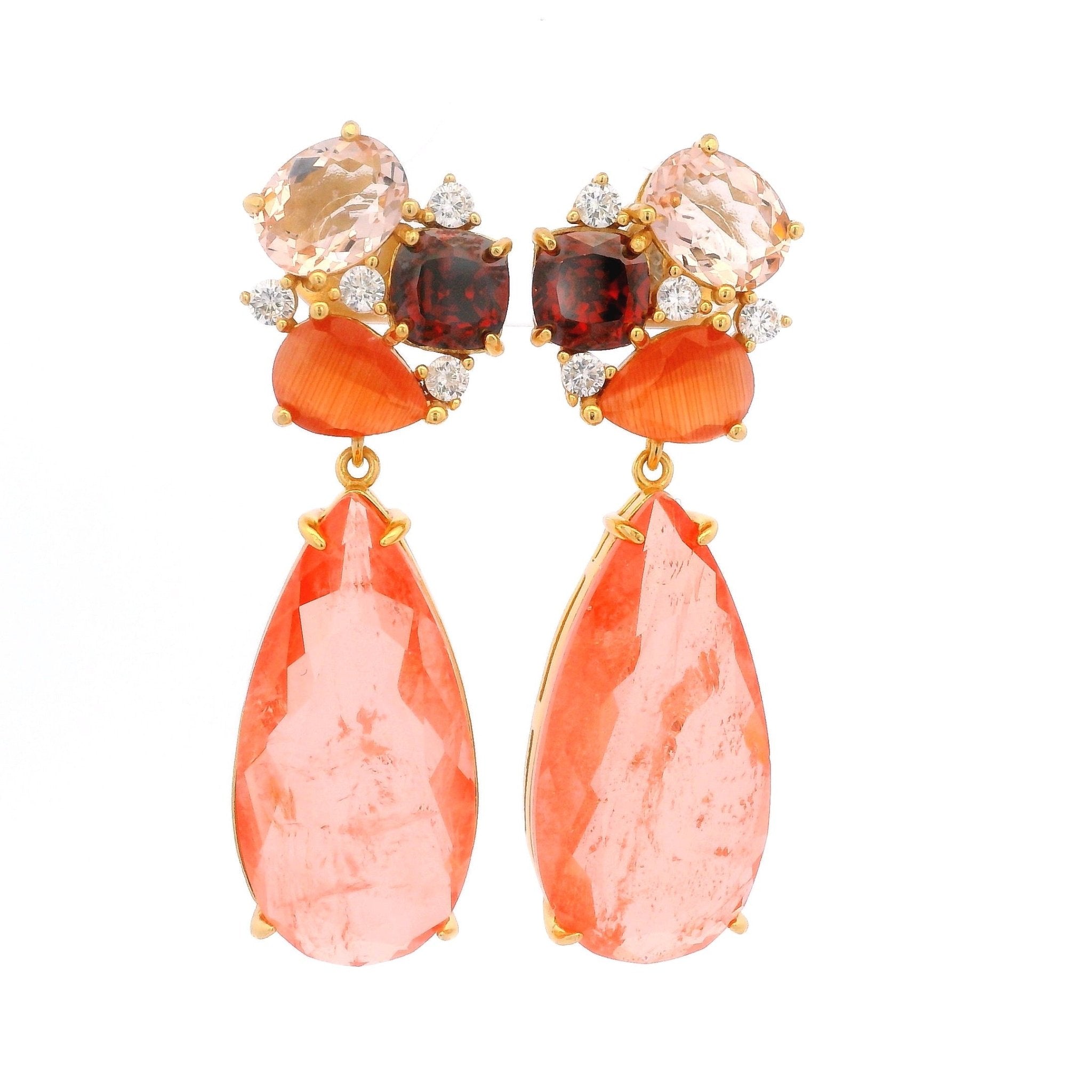 925YG CLUSTER AND DROP EARRINGS QUARTZ & CZ ORAGE - C'SANTOS