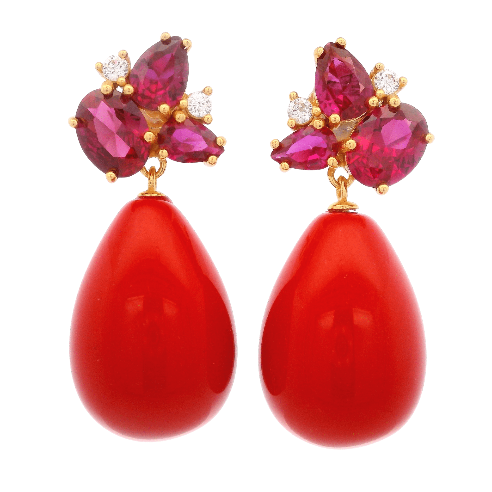 925YG CLUSTER AND DROP EARRINGS QUARTZ & CZ RED - C'SANTOS