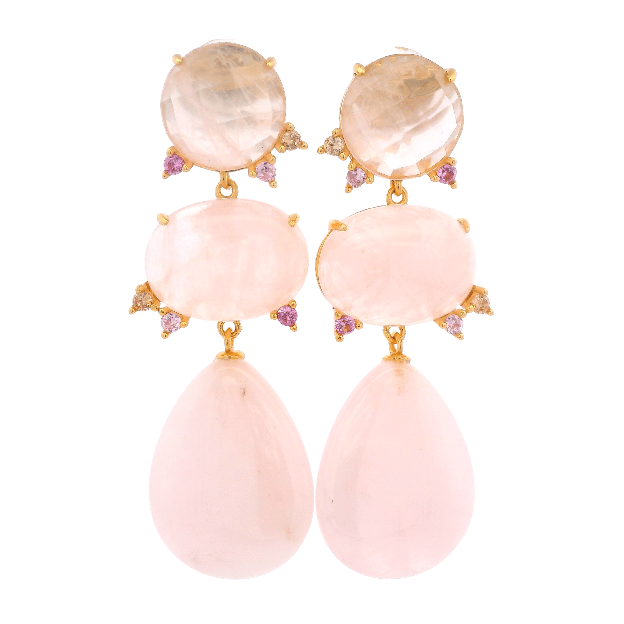 925YG CLUSTER AND DROP EARRINGS ROSE QUARTZ & CZ - C'SANTOS