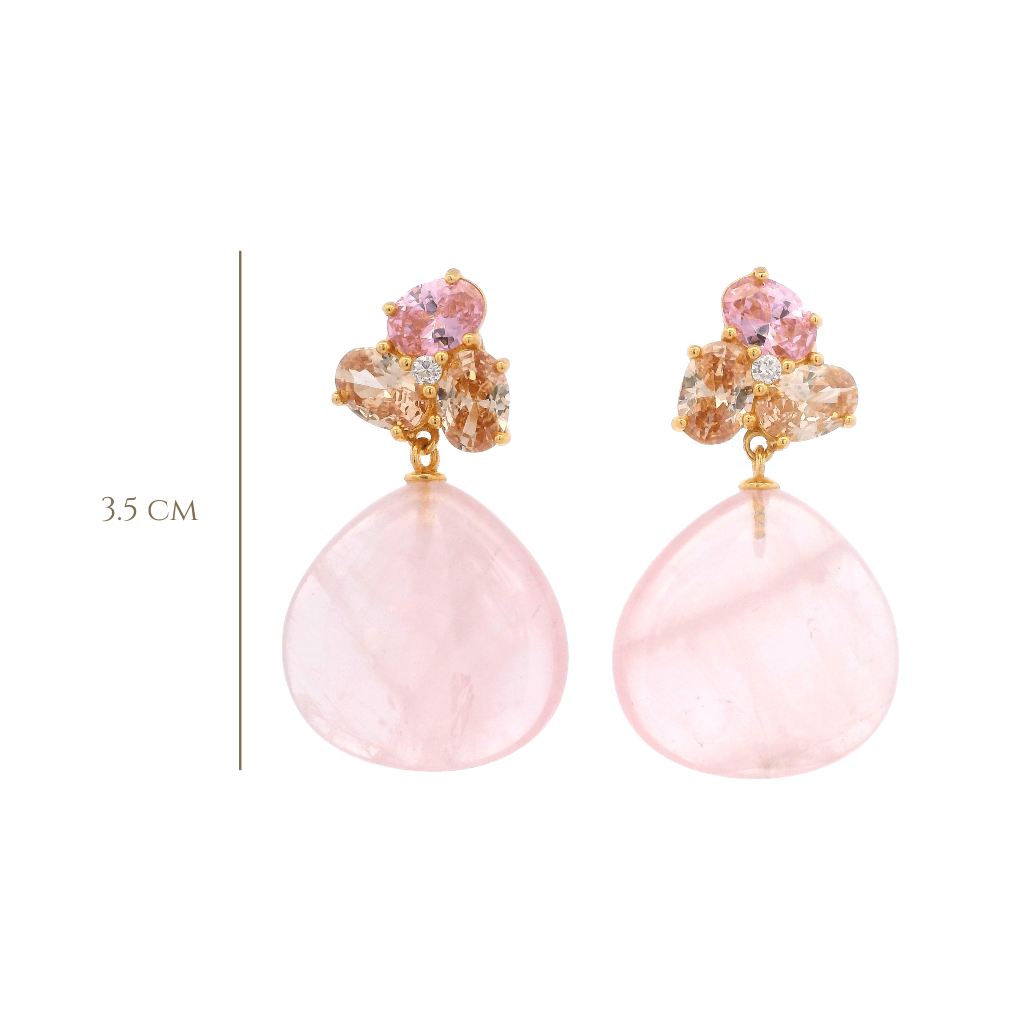 925YG CLUSTER AND DROP EARRINGS ROSE QUARTZ & CZ PINK - C'SANTOS