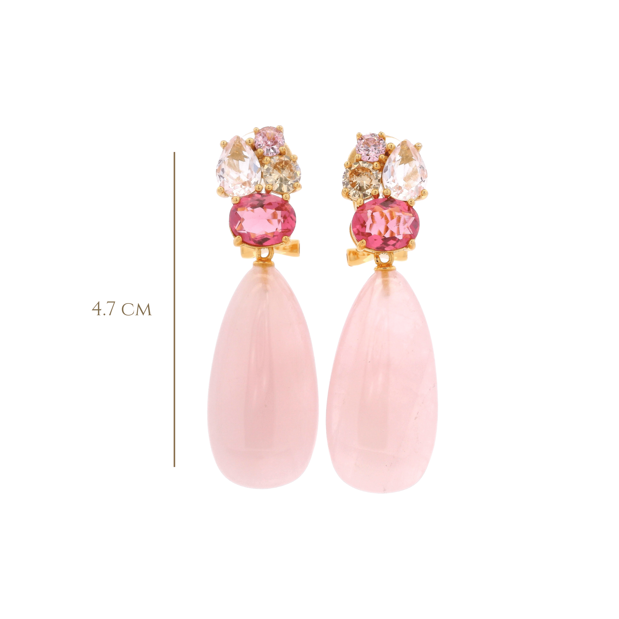 925YG CLUSTER AND DROP EARRINGS ROSE QUARTZ & CZ PINK - C'SANTOS
