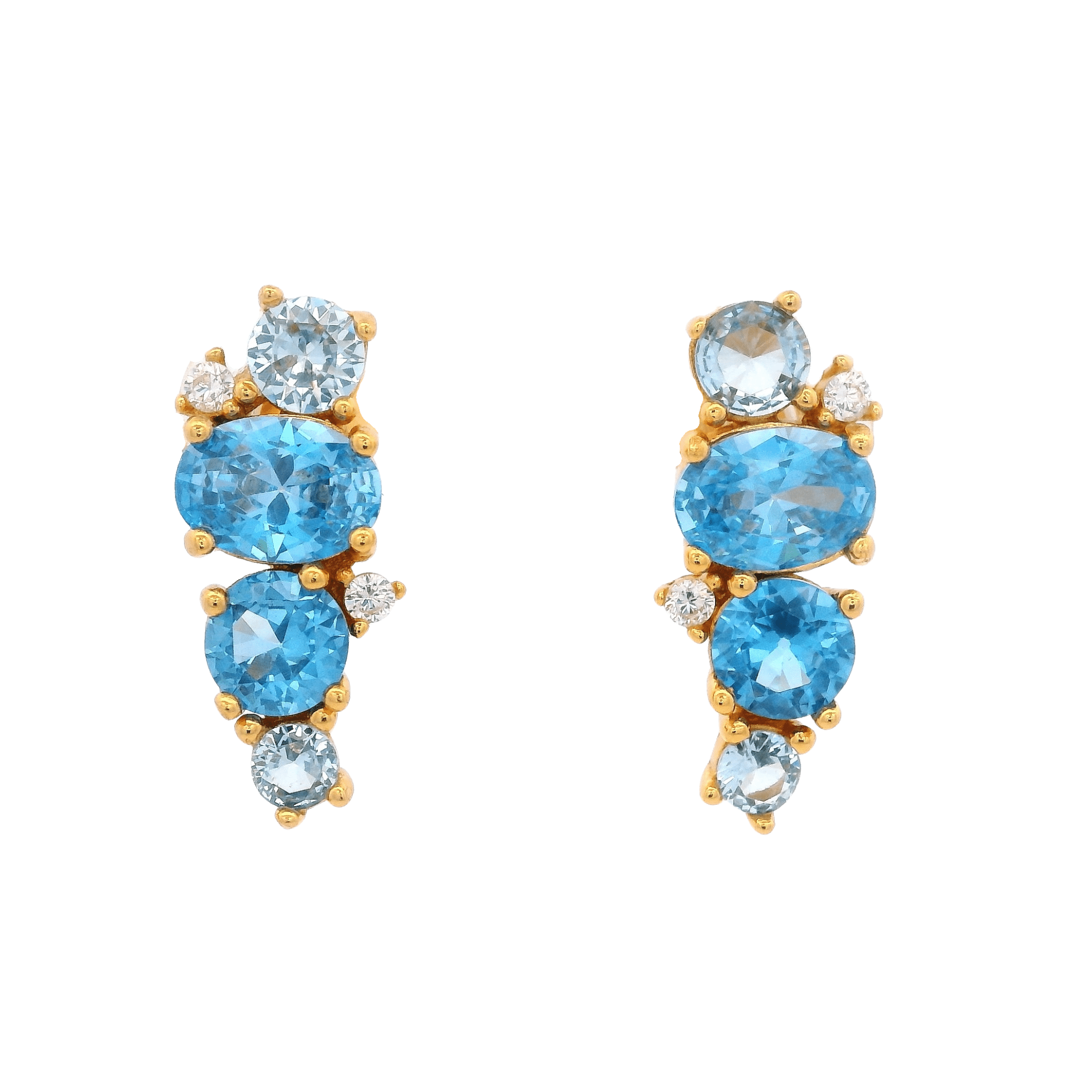 925YG CLUSTER EARRINGS CZ BLUE & CZ SKY BLUE - C'SANTOS
