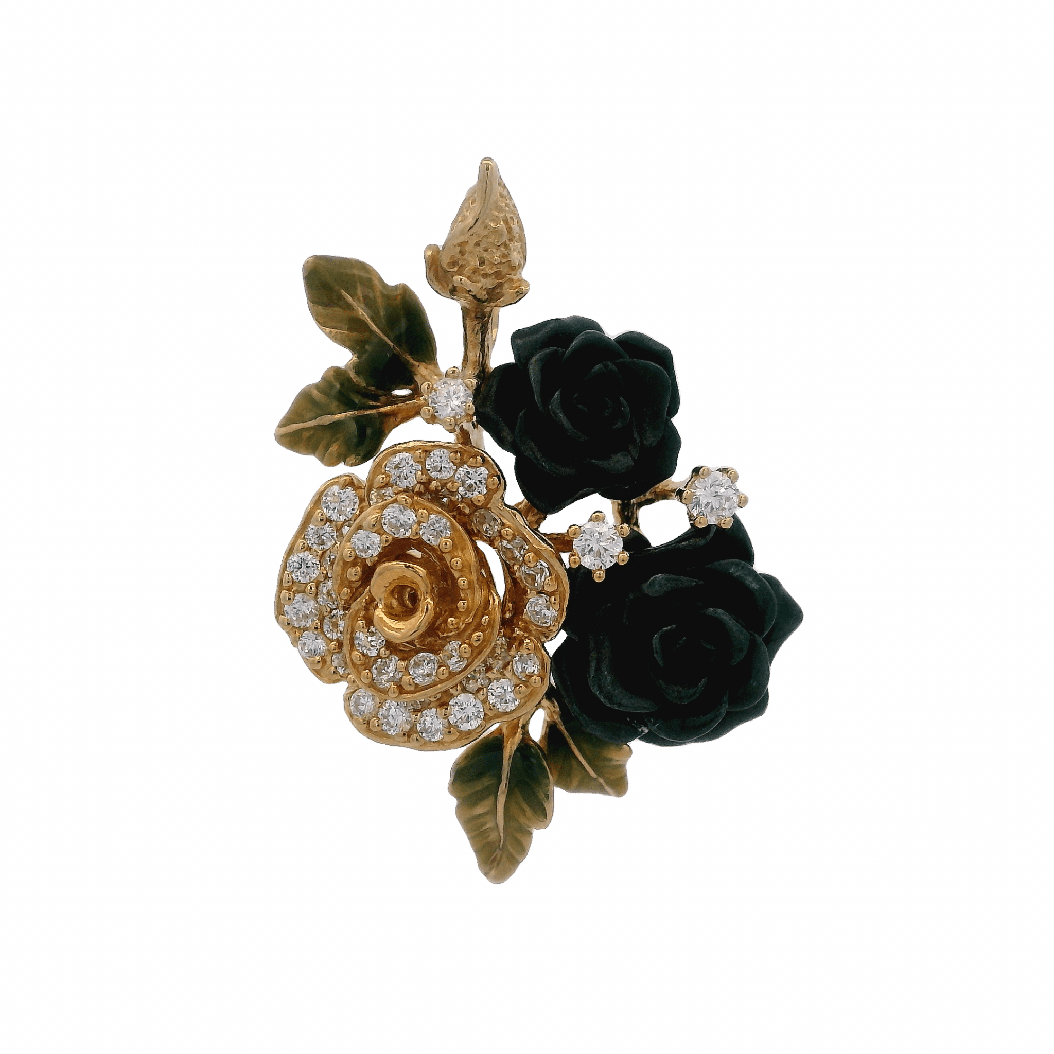 925YG CLUSTER FLOWER BLACK AND CZ PENDANT - C'SANTOS