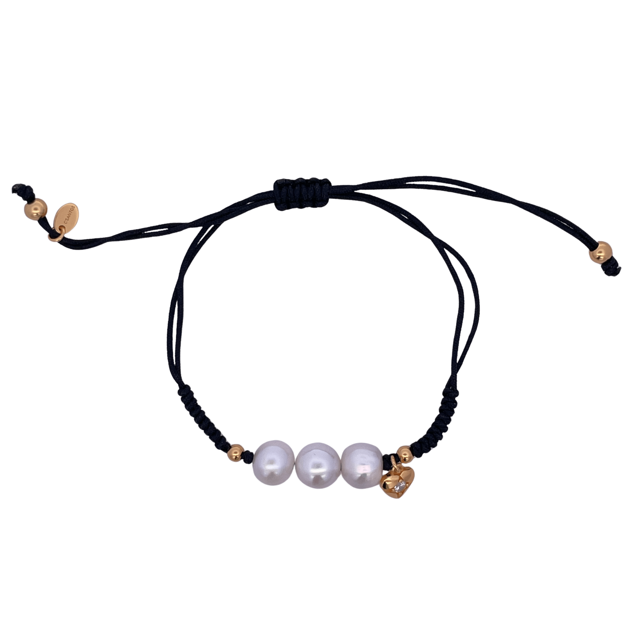 925YG CORD AND TRIPLE PEARL BRACELET PEARL - C'SANTOS