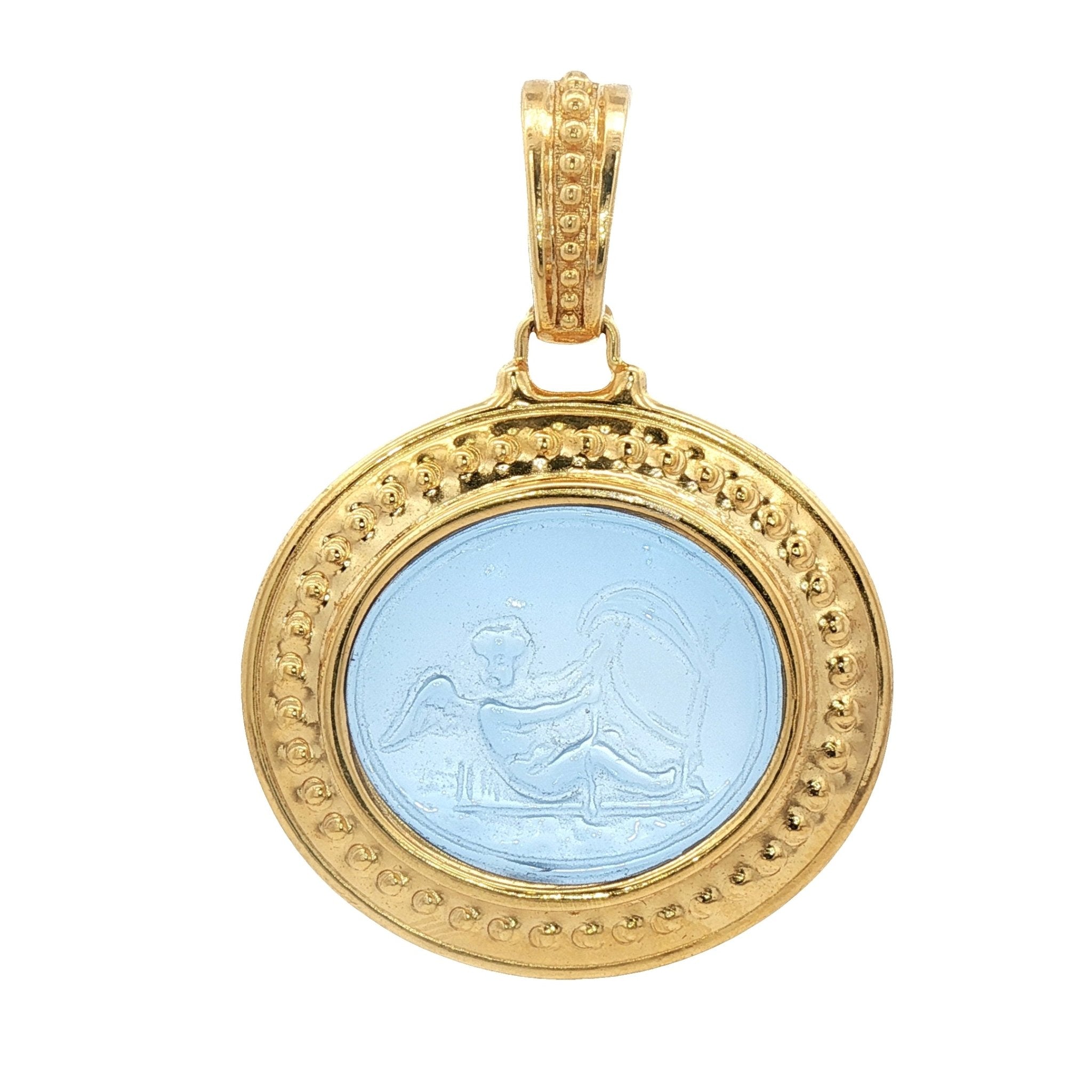 925YG CUPID ON SALE BOAT BLUE PENDANT - C'SANTOS