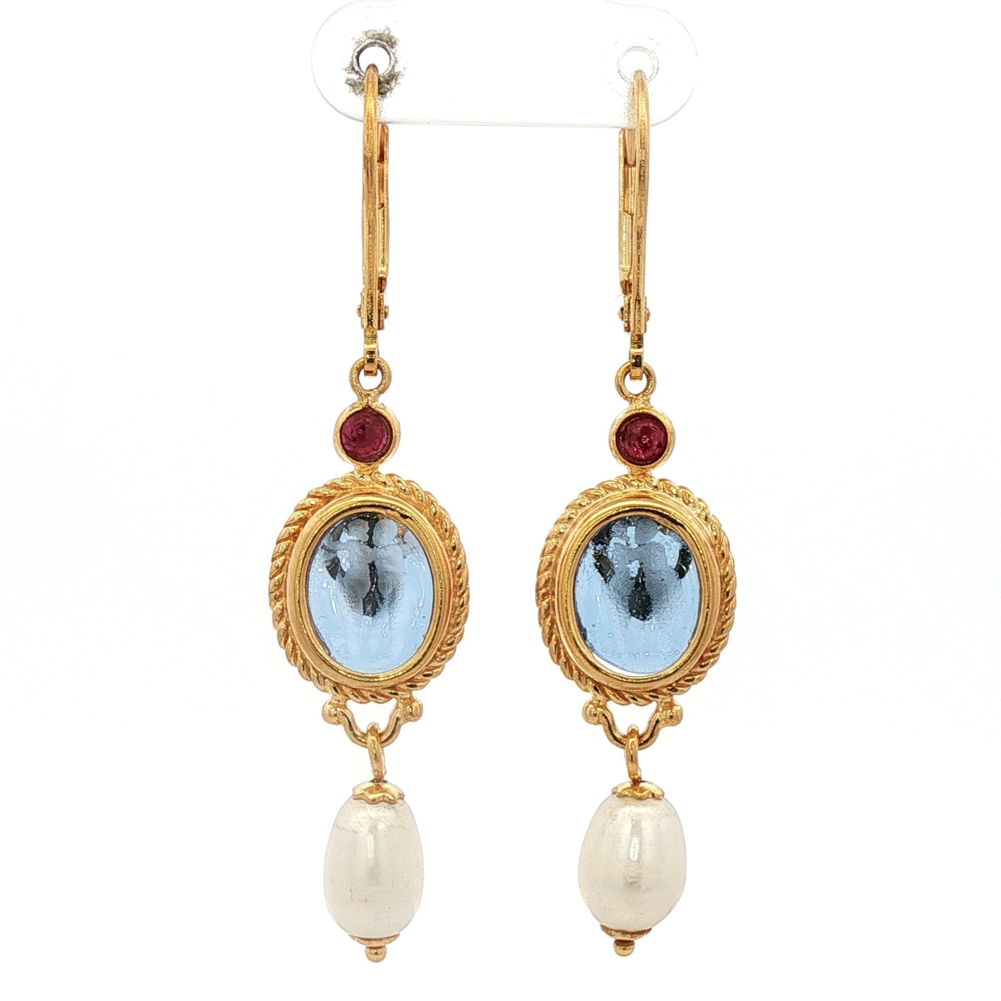 925YG CUPID SKY BLUE AND RUBY PEARL EARRINGS - C'SANTOS