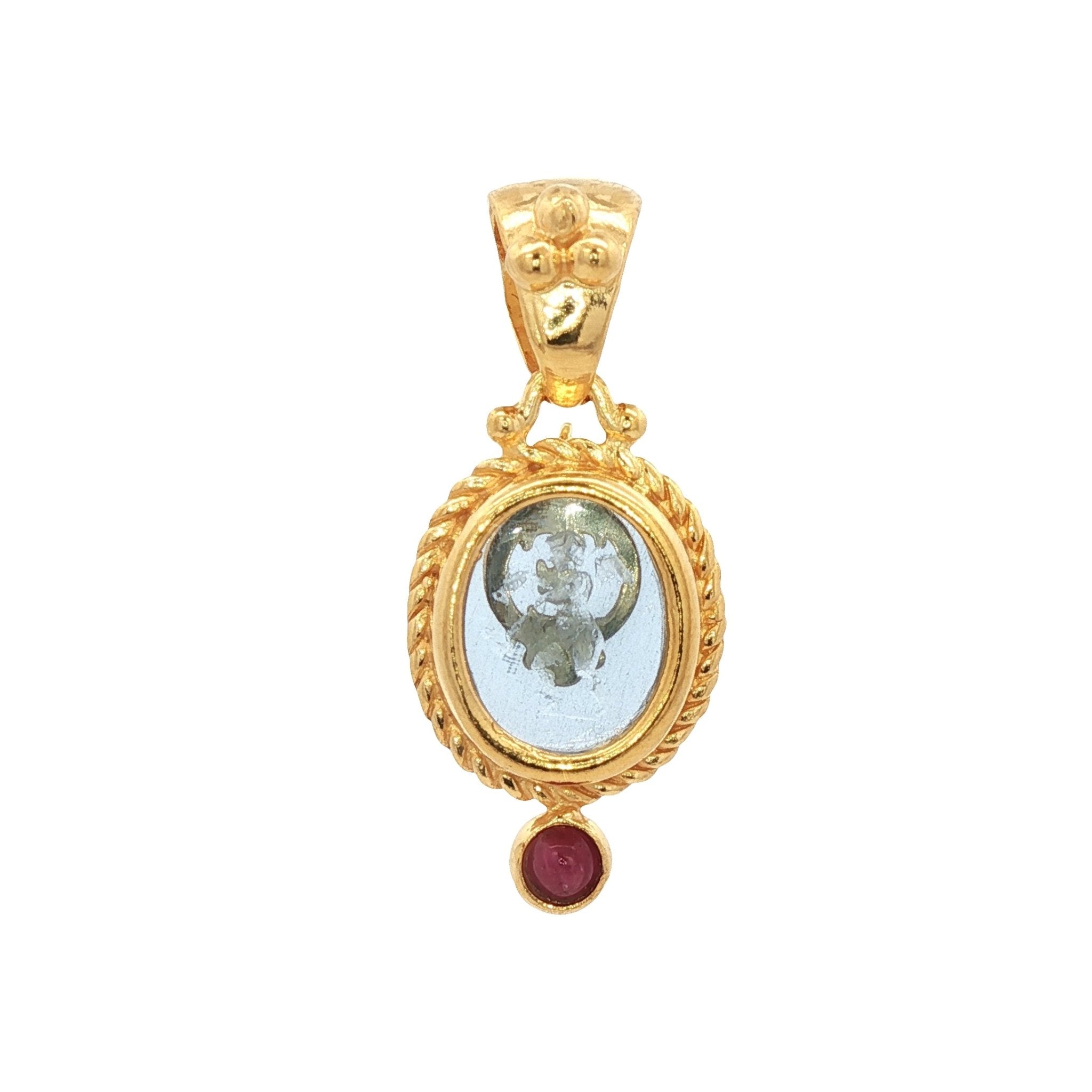 925YG CUPID SKY BLUE AND RUBY PENDANT - C'SANTOS