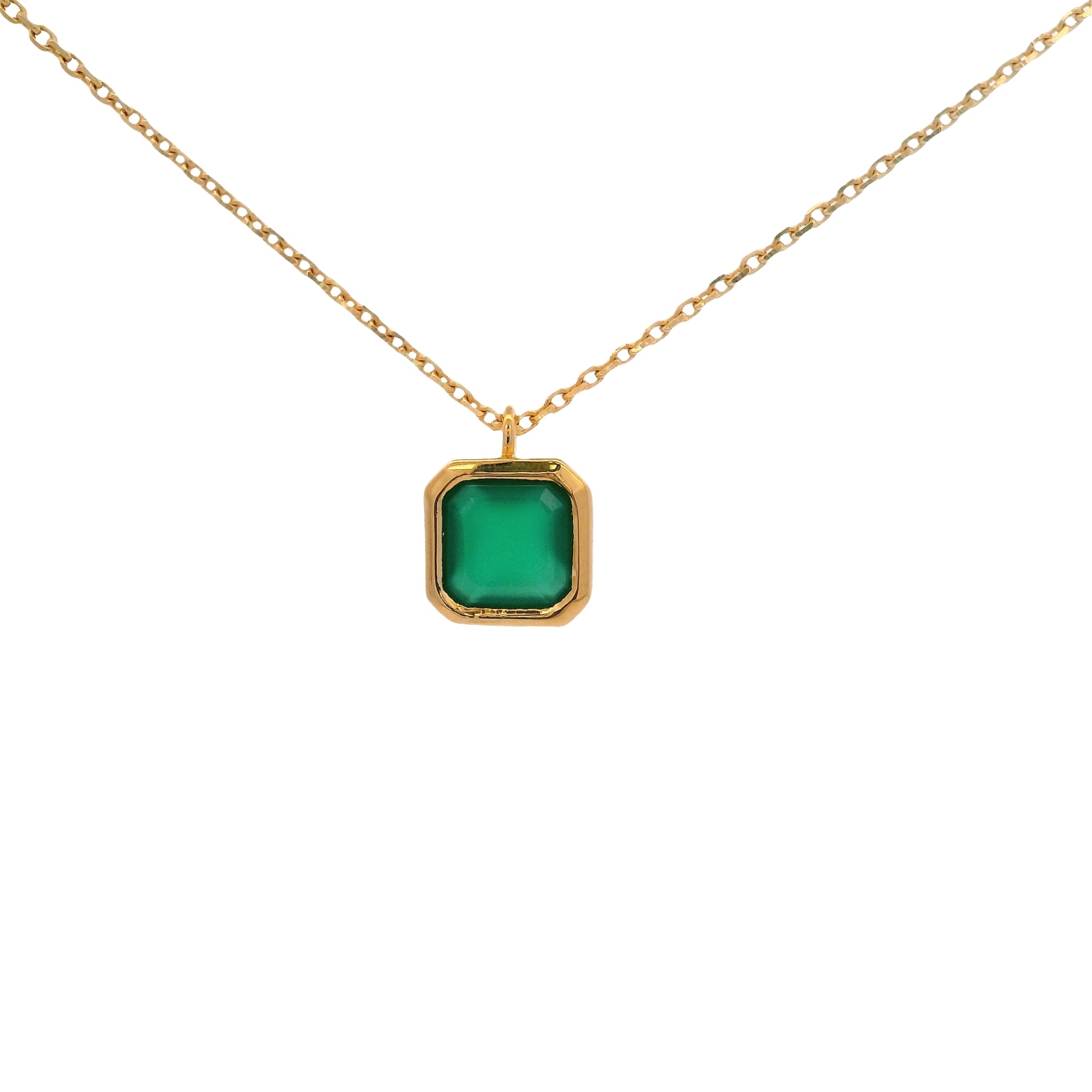 925YG CUSHION BEZEL ONYX GREEN NECKLACE - C'SANTOS