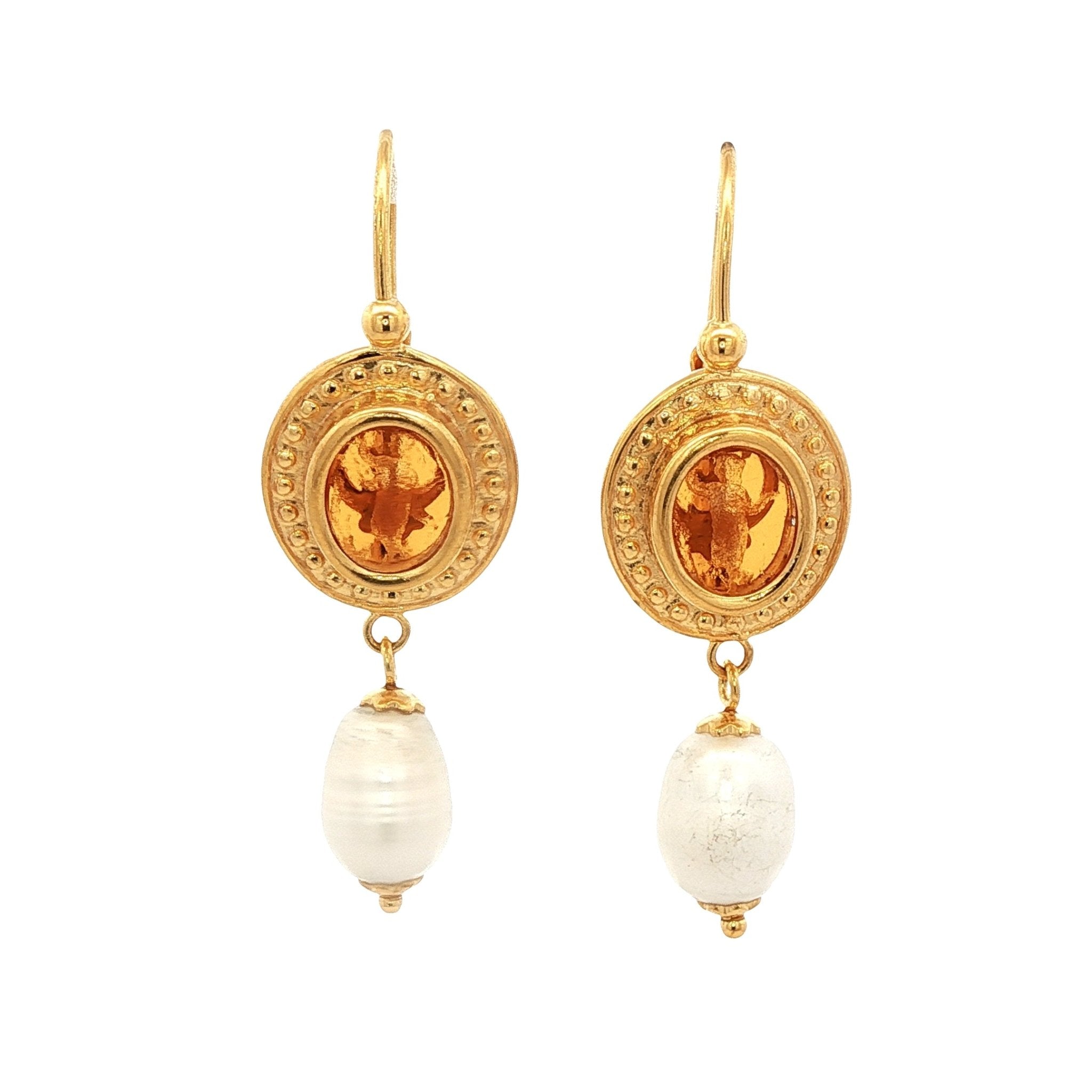 925YG DANCING ANGELES AMBAR WITH PEARL EARRINGS - C'SANTOS