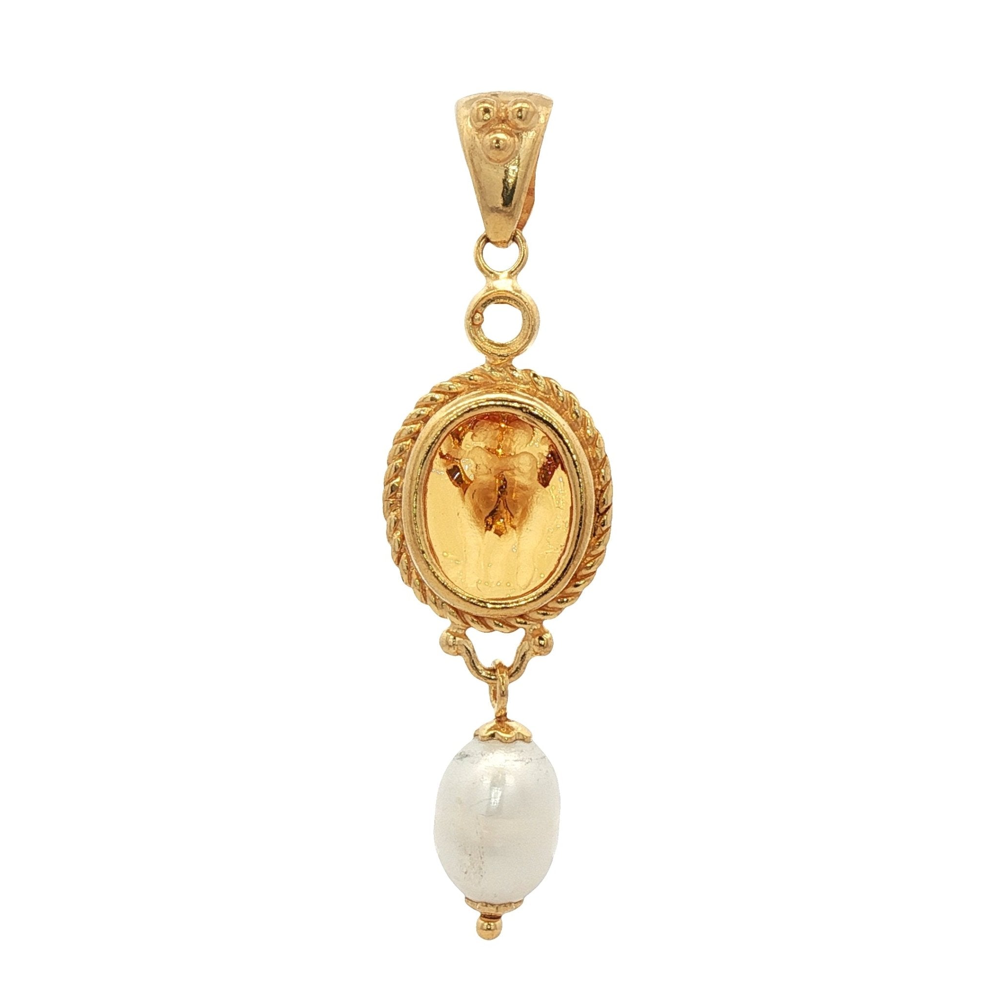 925YG DANCING ANGELES AMBAR WITH PEARL PENDANT - C'SANTOS