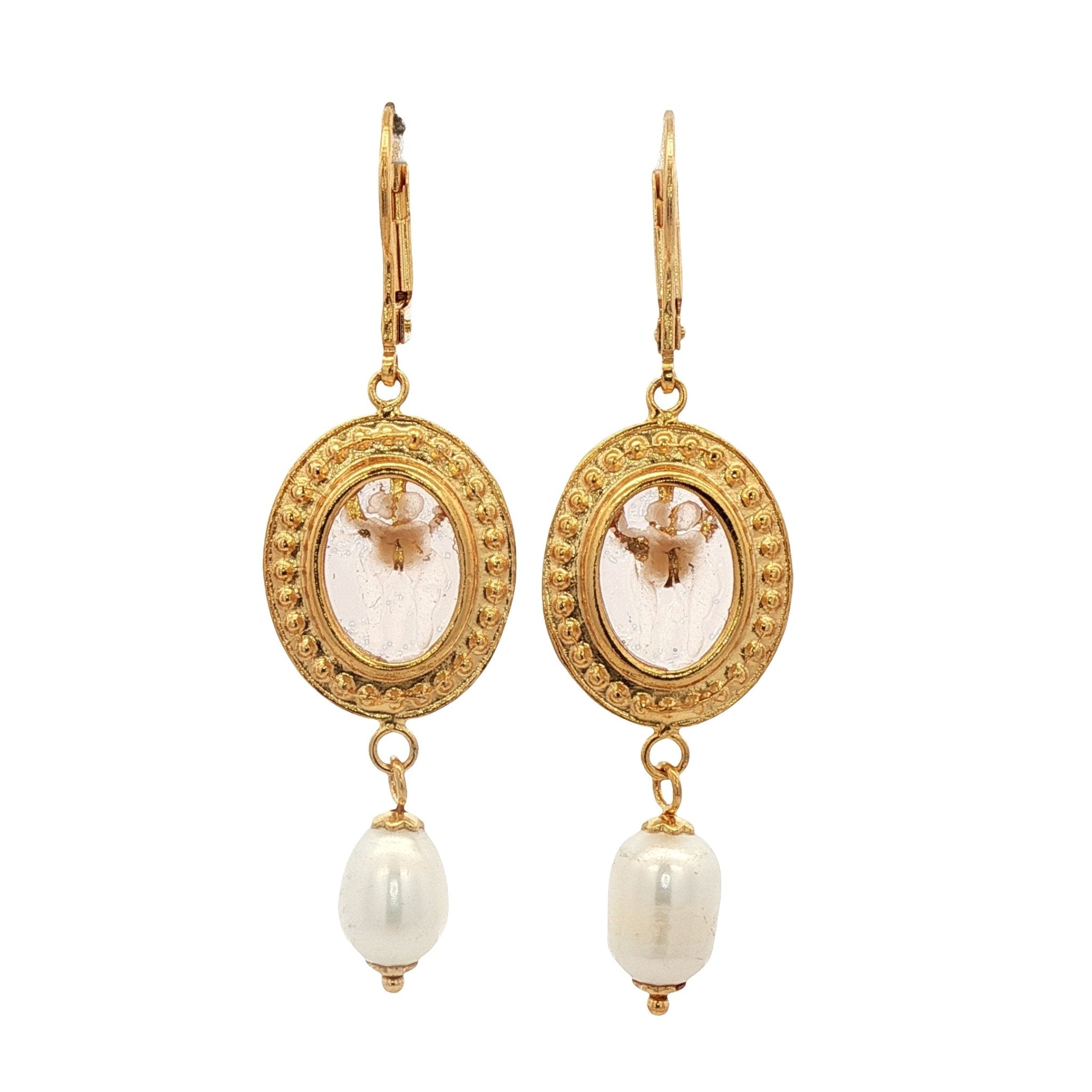 925YG DANCING ANGELS AND PEARL EARRINGS - C'SANTOS