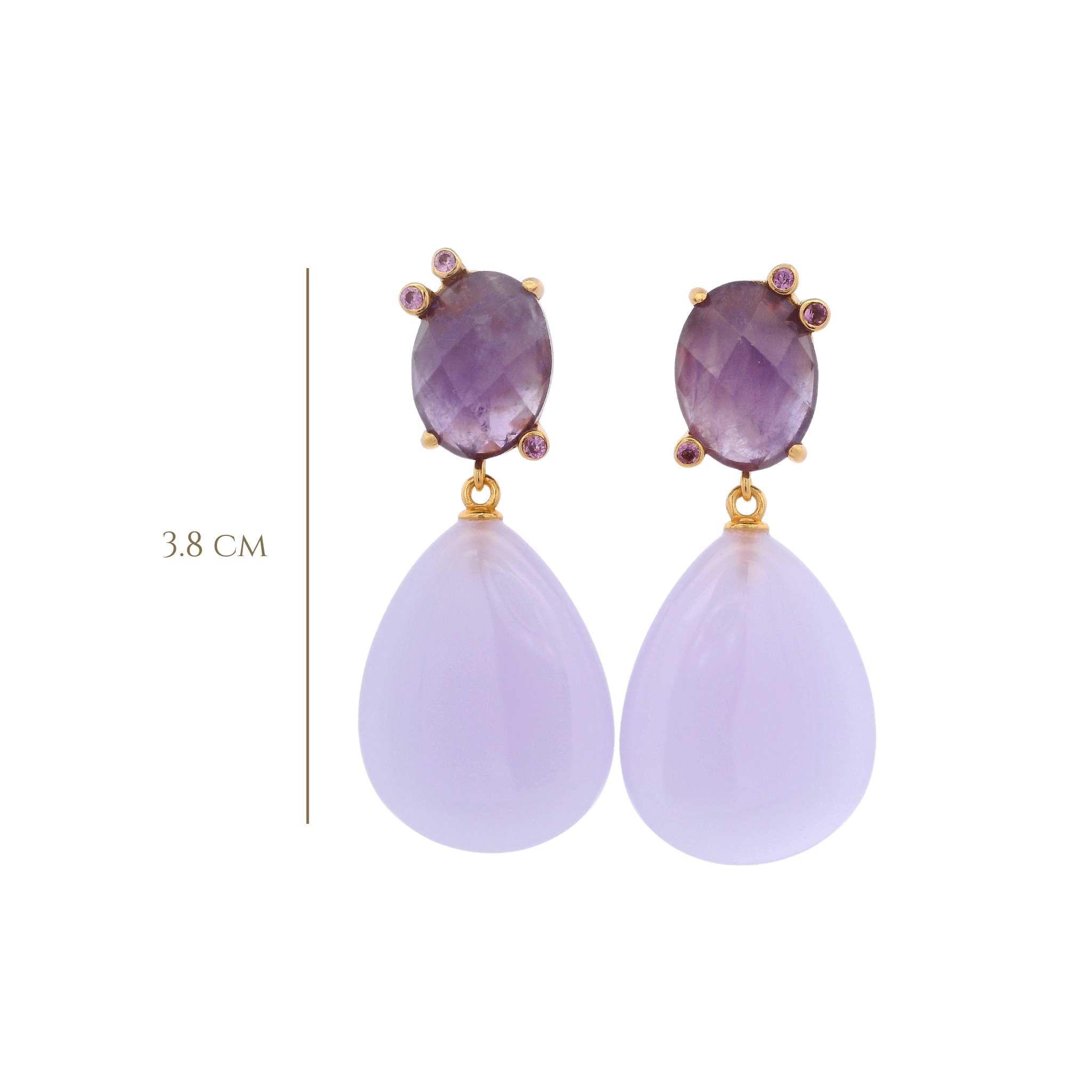 925YG DOUBLE DROP EARRINGS AMETHYST & CZ PURPLE - C'SANTOS