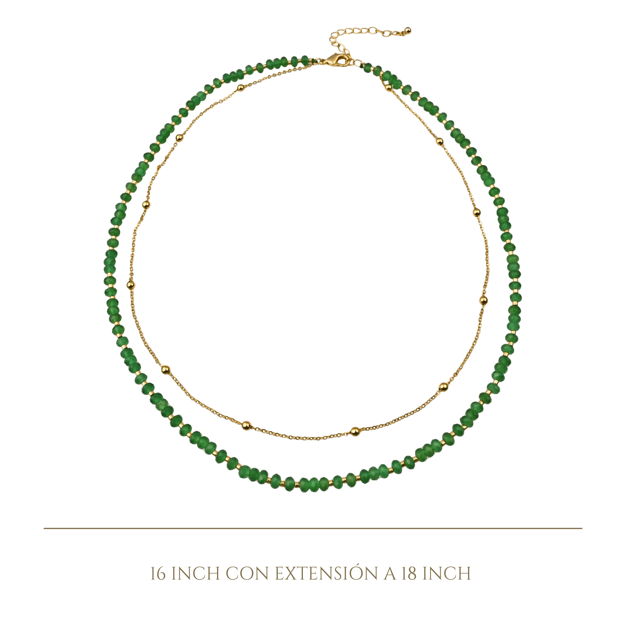 925YG DOUBLE LINE AND BEANDS NECKLACE TOURMALINE GREEN - C'SANTOS