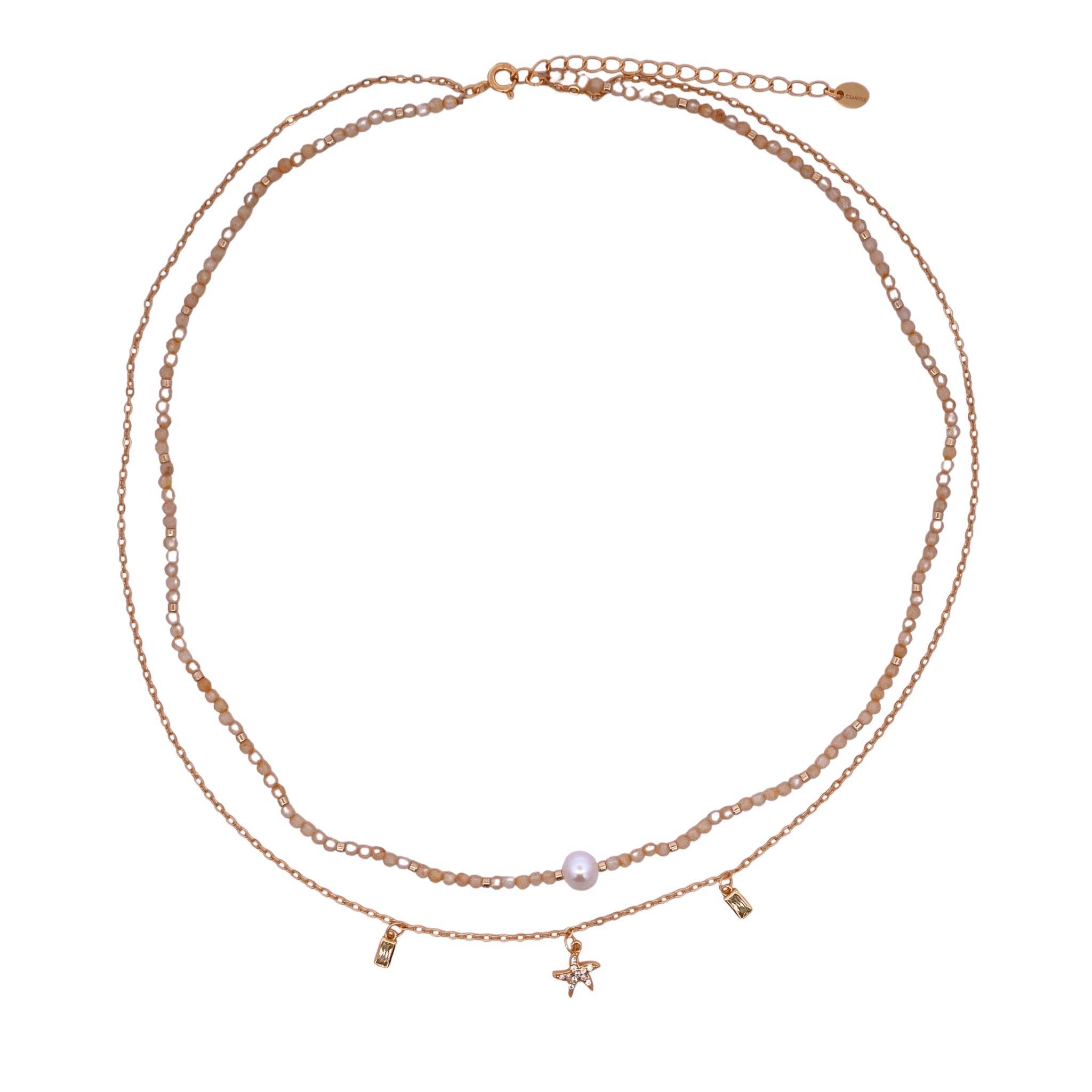 925YG DOUBLE LINE WITH STAR AND BAGUETTES NECKLACE CITRINA - C'SANTOS