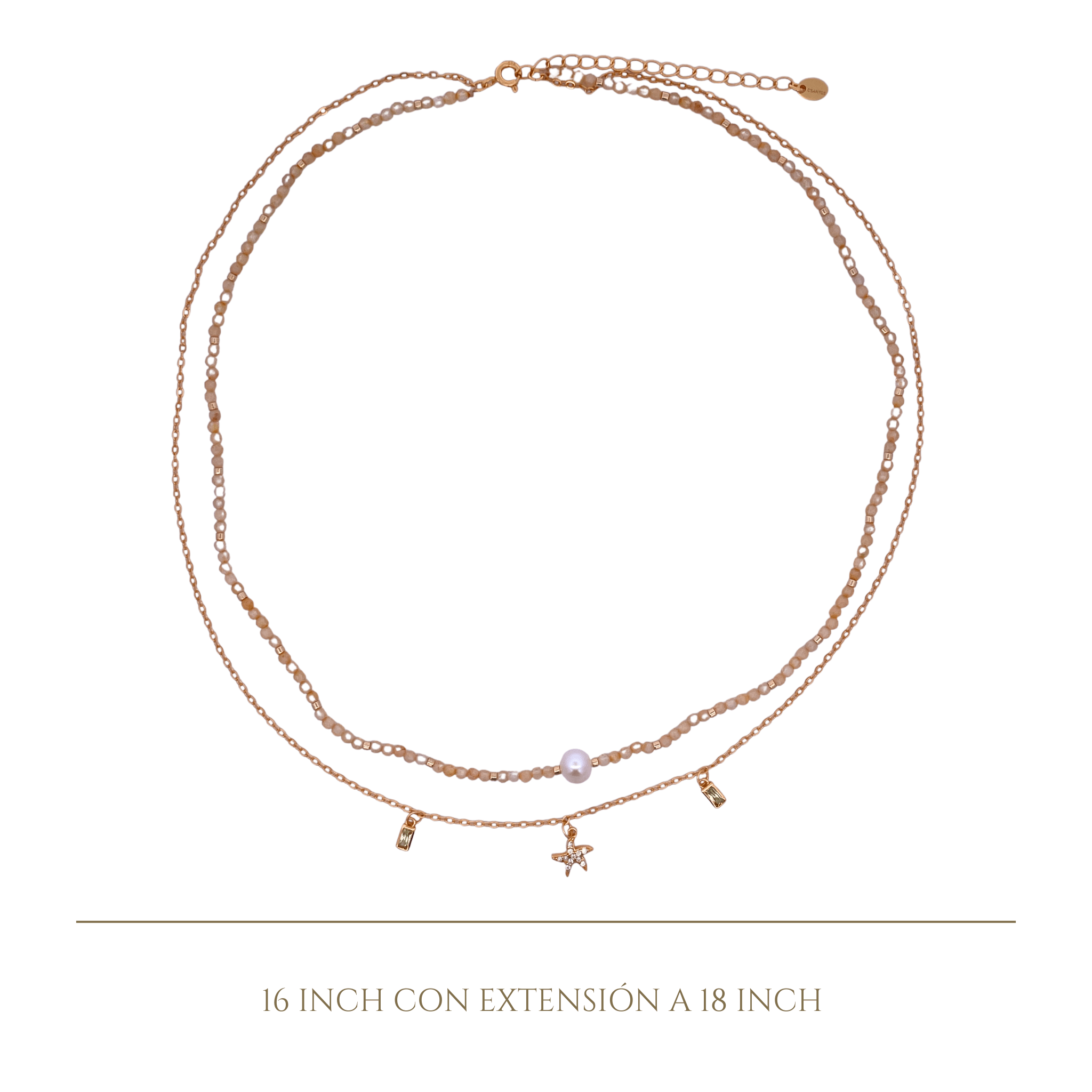 925YG DOUBLE LINE WITH STAR AND BAGUETTES NECKLACE CITRINA - C'SANTOS