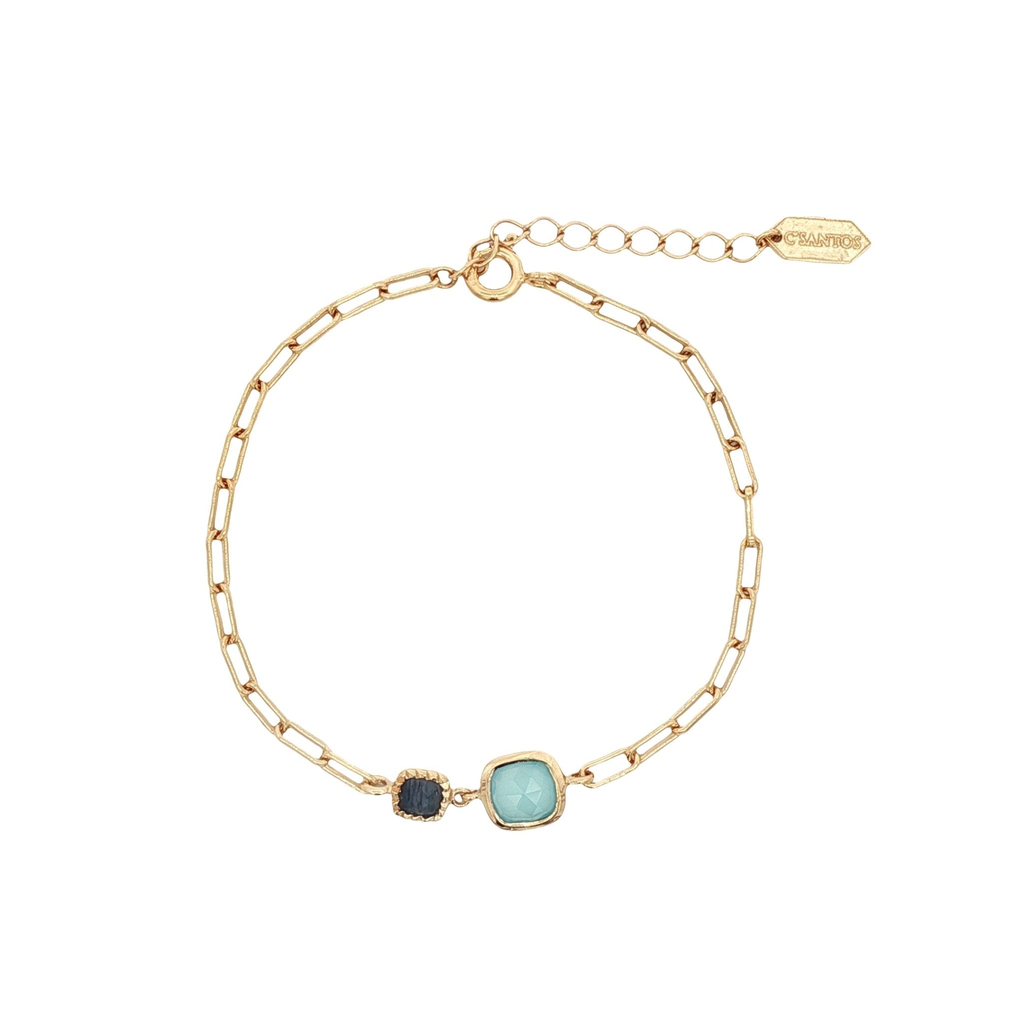 925YG DOUBLE SQUARE CHALCEDONY WITH AGATE BLUE BRACELET - C'SANTOS