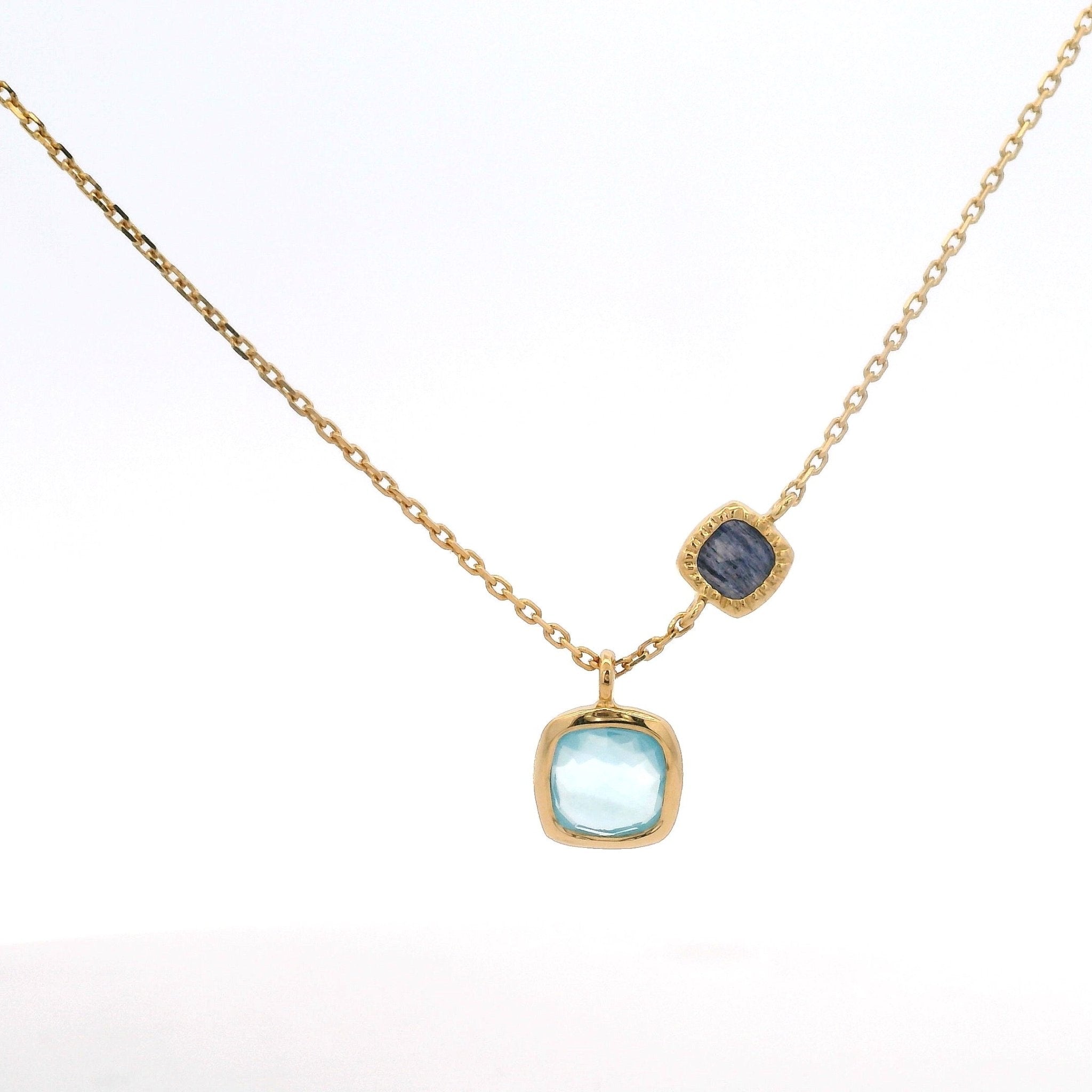 925YG DOUBLE SQUARE CHALCEDONY WITH AGATE BLUE NECKLACE - C'SANTOS