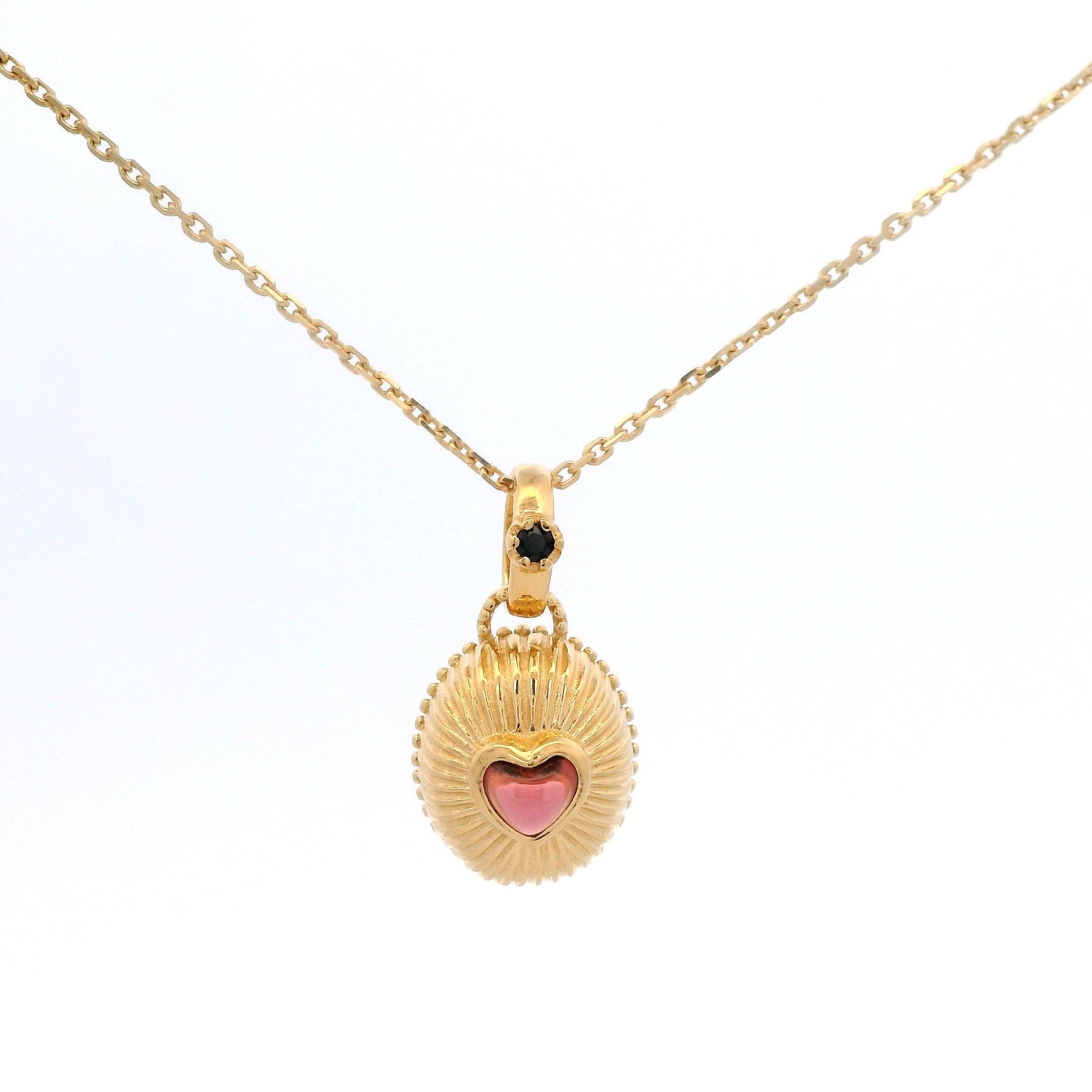 925YG DROP DOME AND HEART GARNET NECKLACE - C'SANTOS