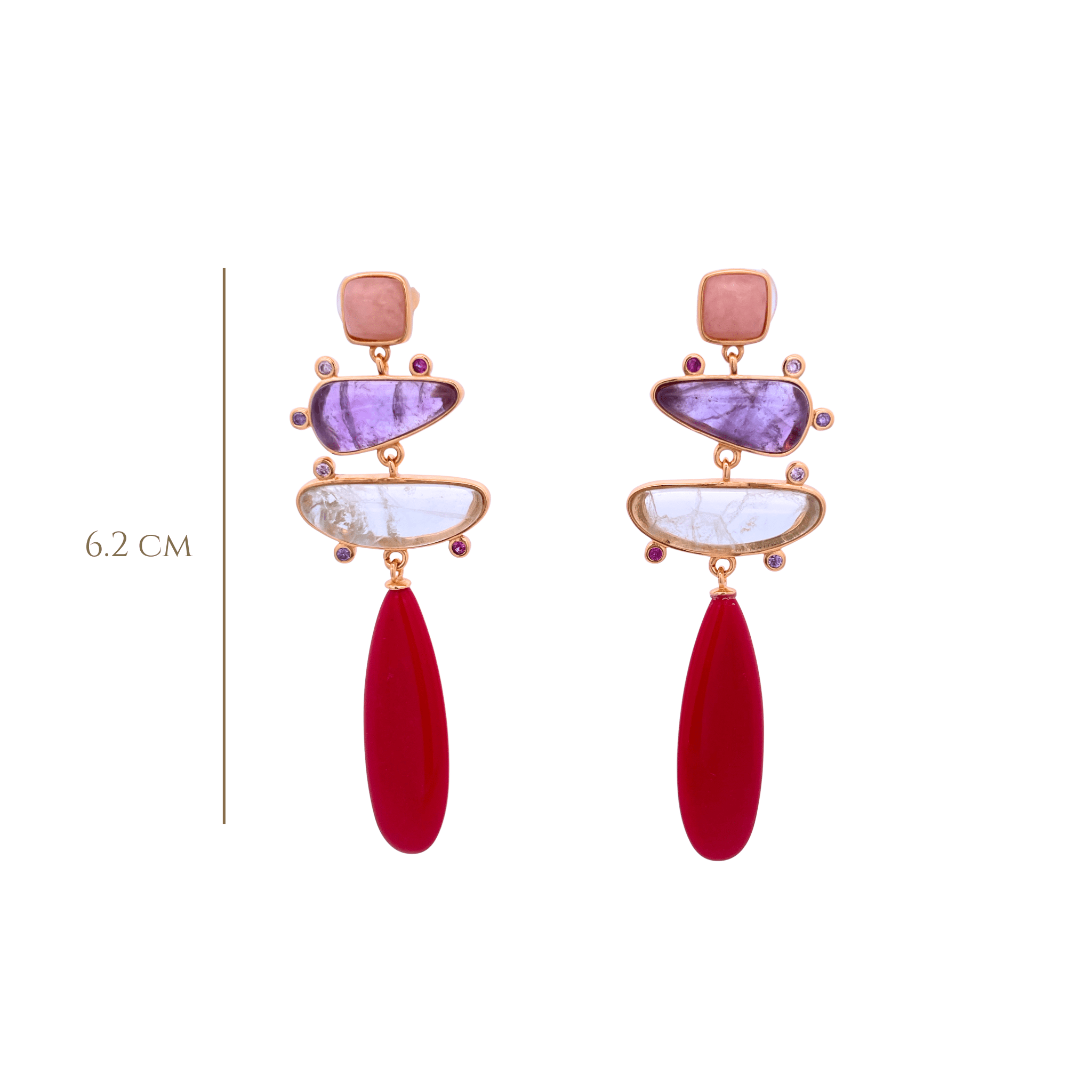 925YG DROP FOUR SHAPE EARRINGS AMETHYST QUARTZ RED - C'SANTOS