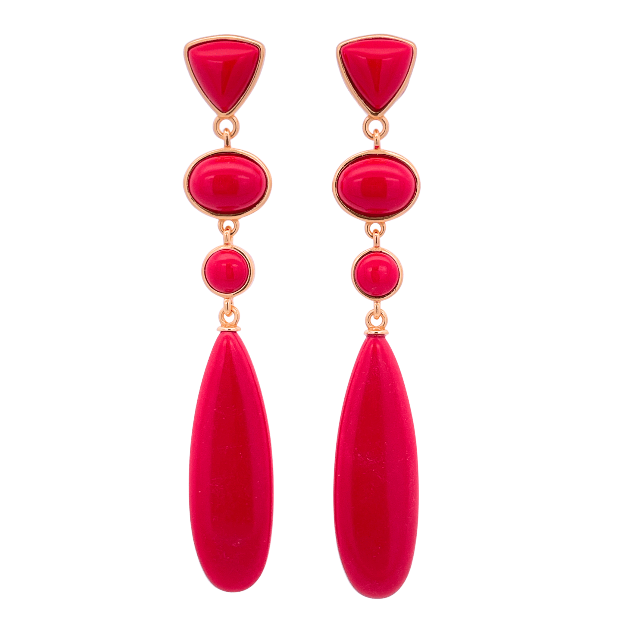 925YG DROP FOUR SHAPE EARRINGS QUARTZ RED - C'SANTOS
