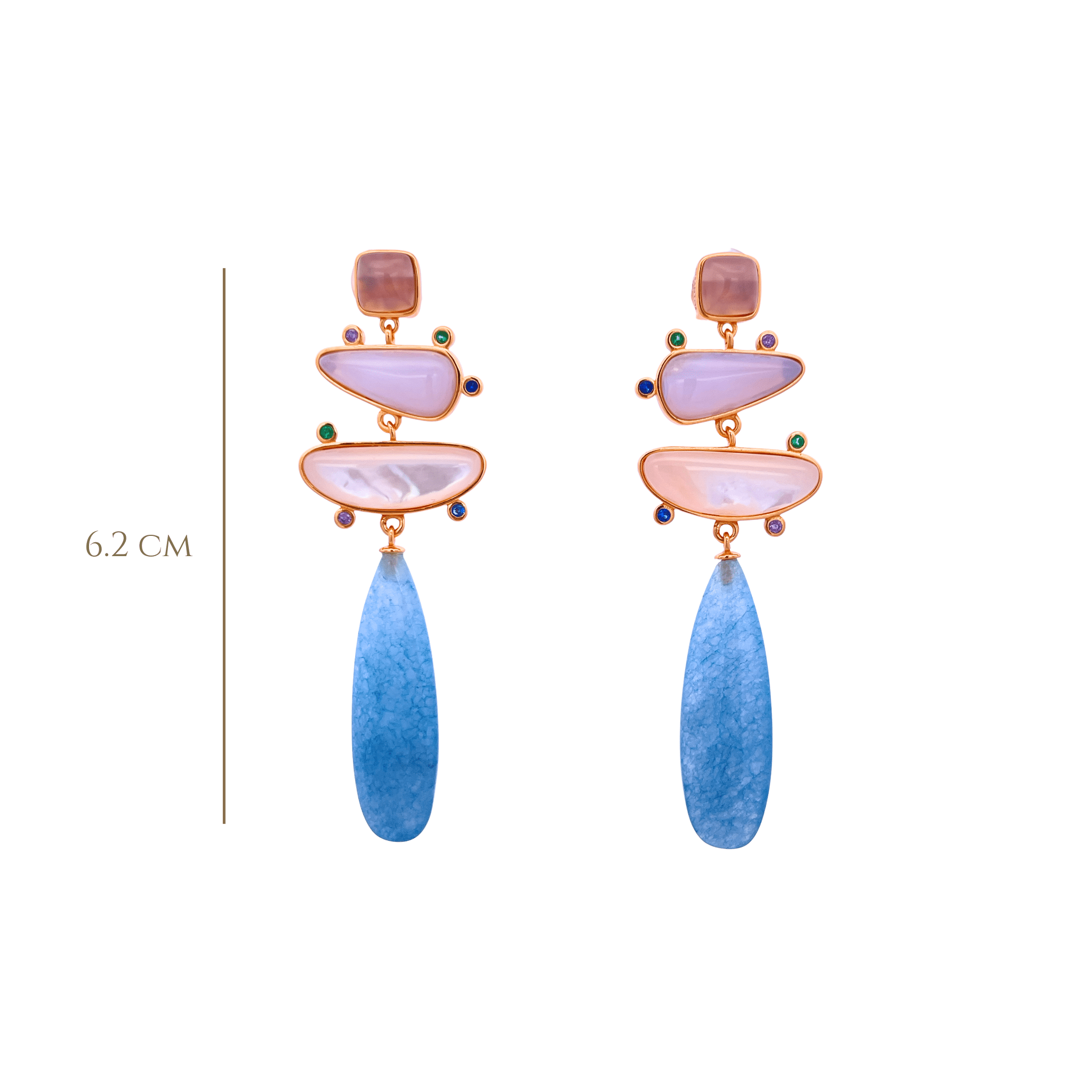 925YG DROP FOUR SHAPE EARRINGS QUARTZ SKY BLUE MOP - C'SANTOS