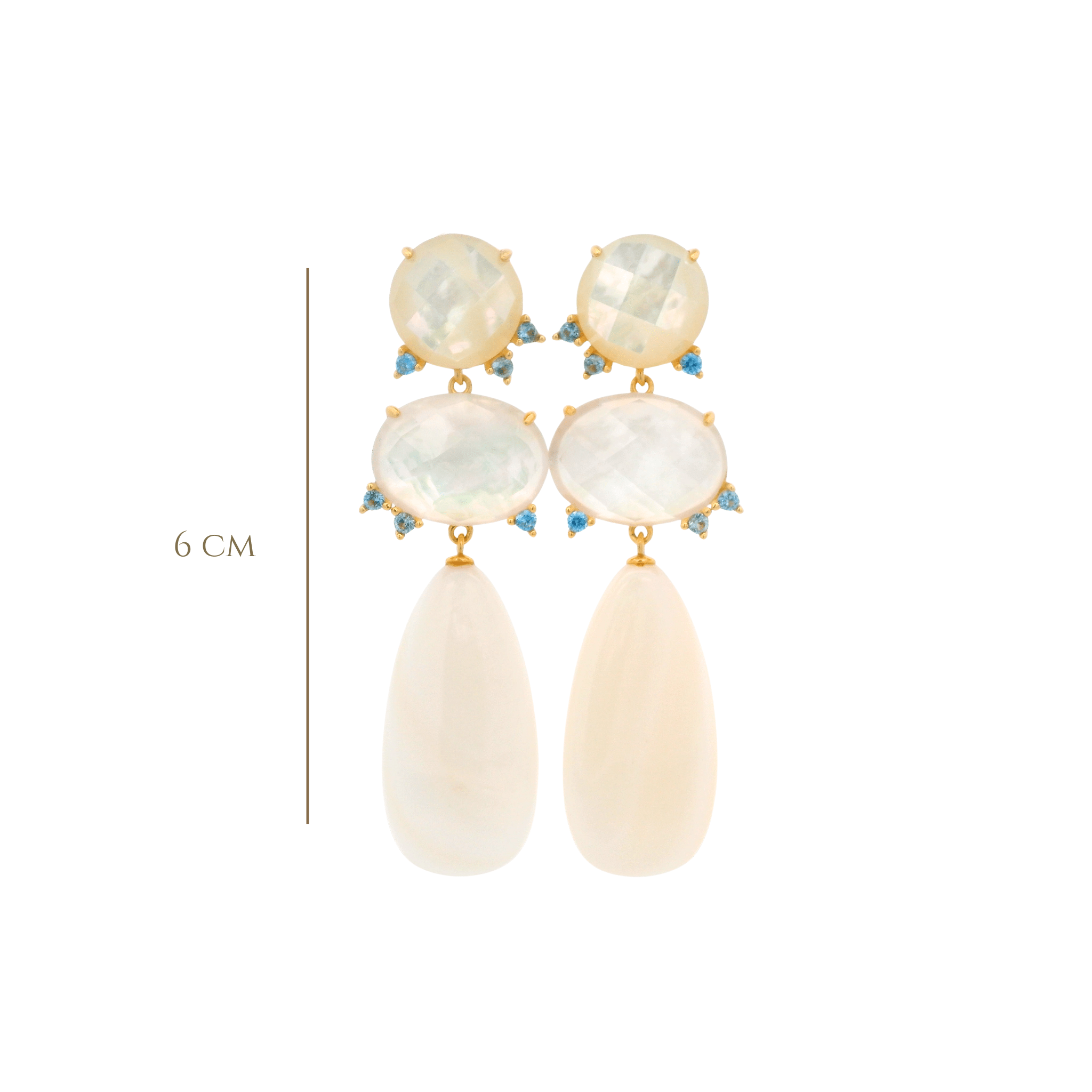 925YG DROP TRIPLE SHAPE EARRINGS MOP & CZ WHITE AND SKY BLUE - C'SANTOS
