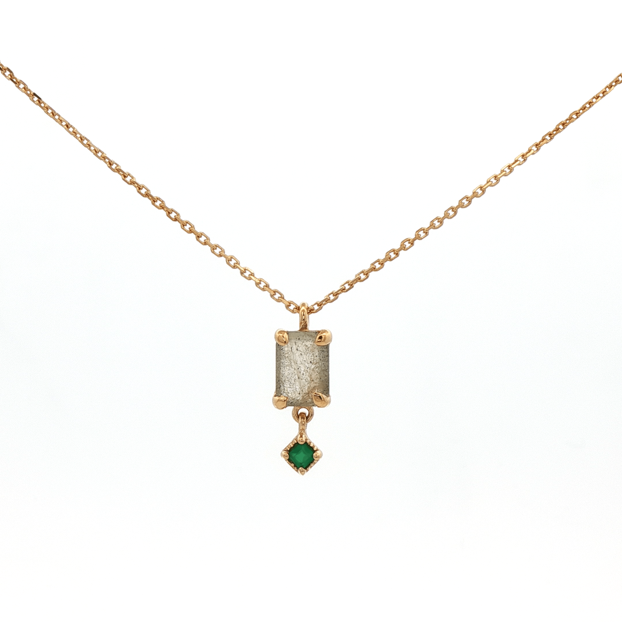 925YG EMERALD CUT LABRADORITE DROP ONYX GREEN NECKLACE - C'SANTOS