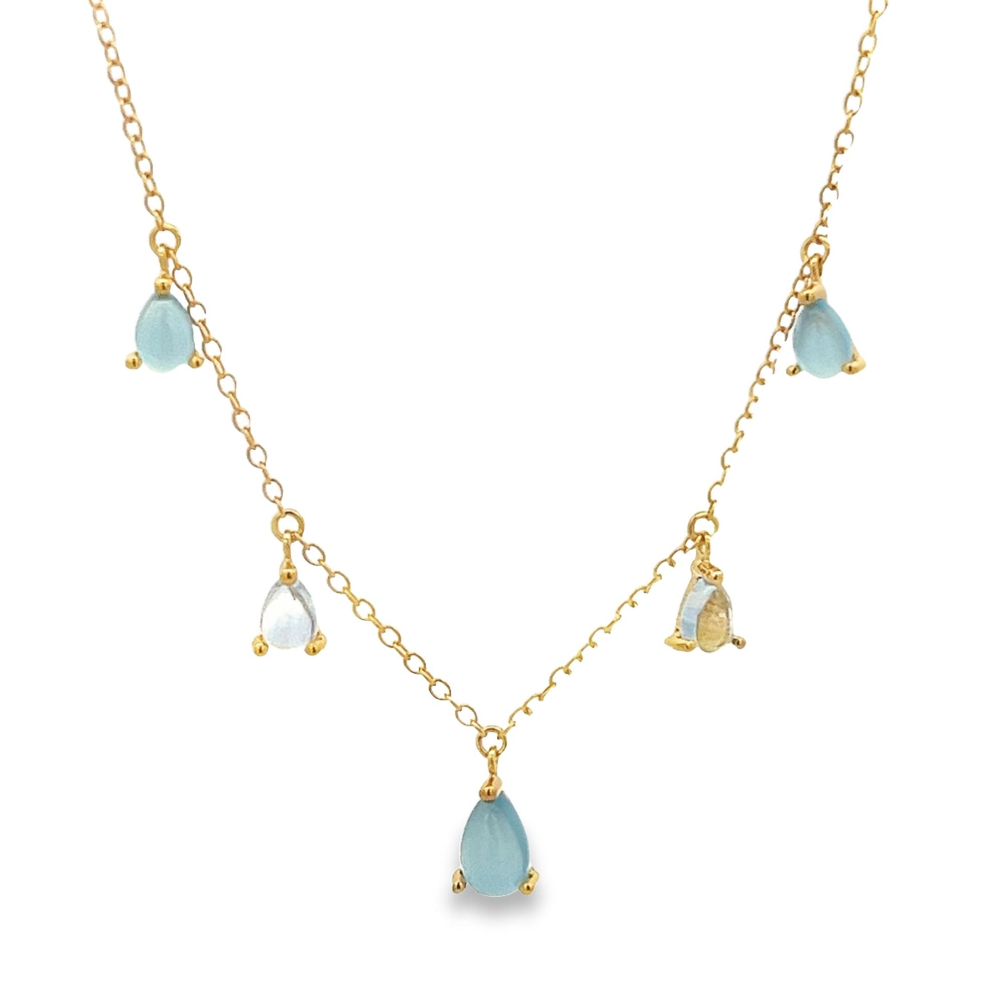 925YG FIVE DROP CHALCEDONY BLUE TREATED TOPAZ BLUE SKY NECKLACE - C'SANTOS