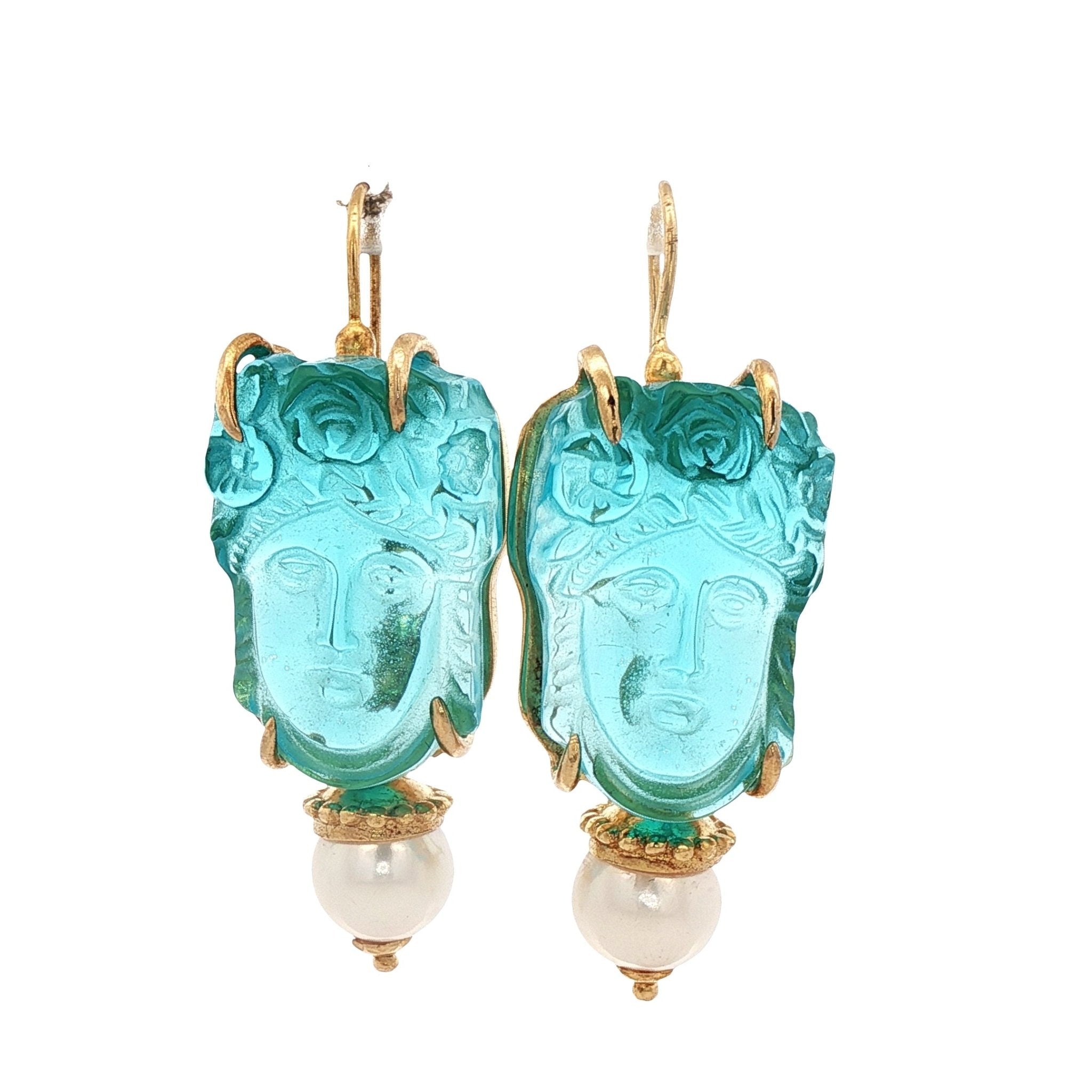 925YG FLORA SKY BLUE AND PEARL EARRINGS - C'SANTOS