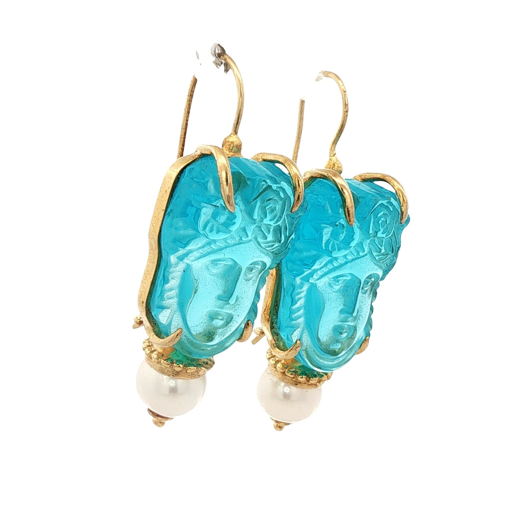 925YG FLORA SKY BLUE AND PEARL EARRINGS - C'SANTOS