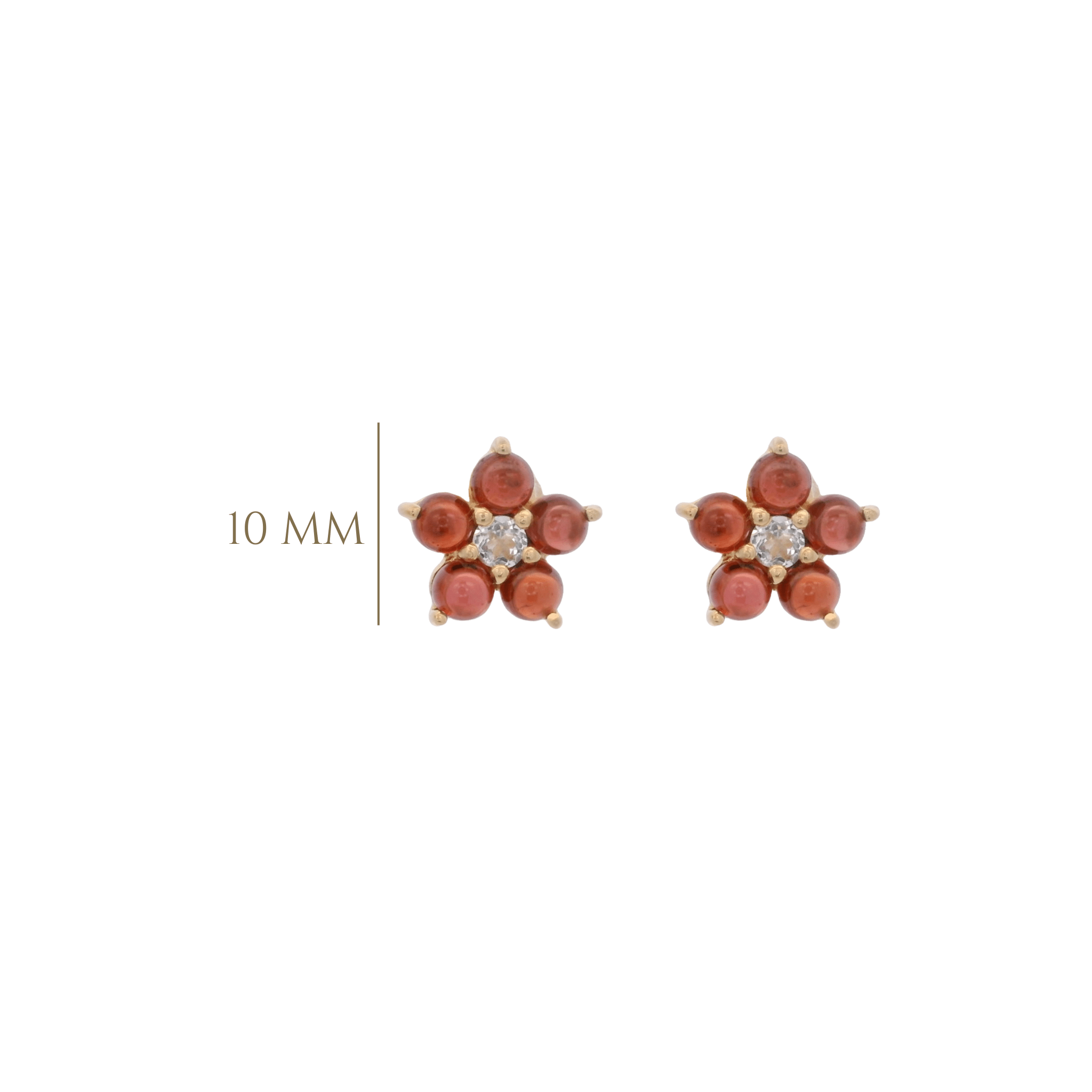 925YG FLOWER 10MM GARNET CENTER TOPAZ WHITE EARRINGS - C'SANTOS