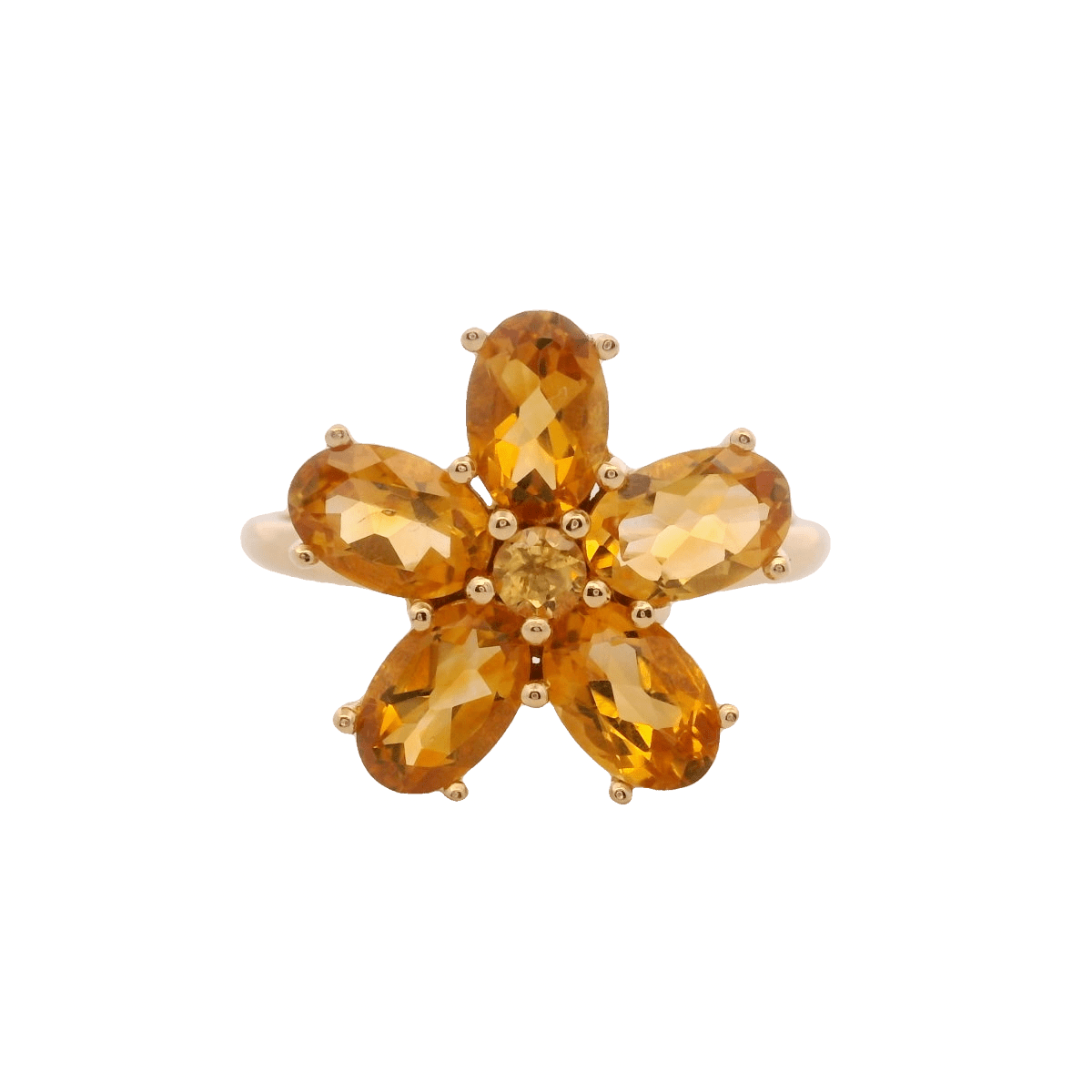 925YG FLOWER 14MM CITRINE DARK CENTER CITRINE RING T6.5 - C'SANTOS