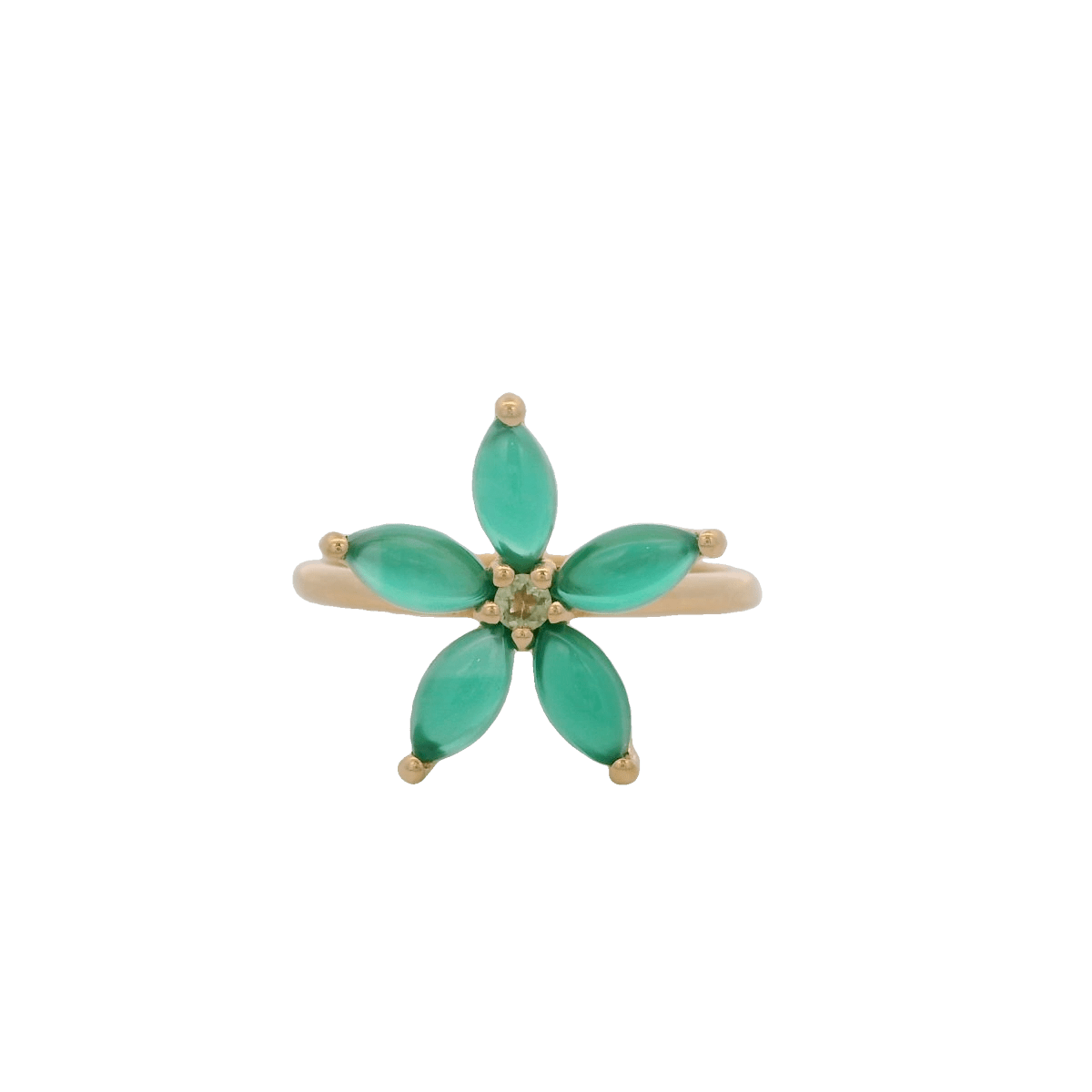 925YG FLOWER 15MM ONYX GREEN CENTER PERIDOT RING T6.5 - C'SANTOS