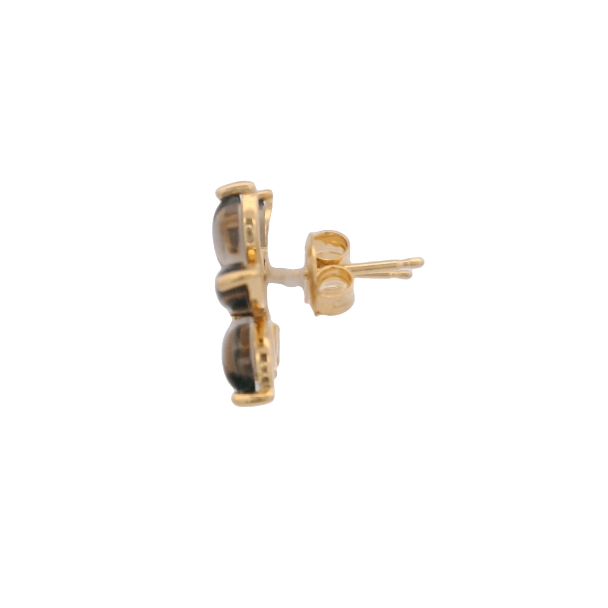 925YG FLOWER 15MM SMOKY QUARTZ CENTER TOPAZ WHITE EARRINGS - C'SANTOS