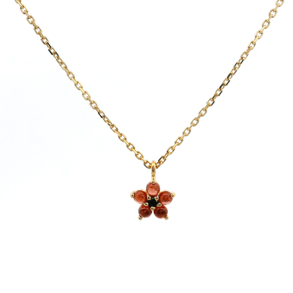 925YG FLOWER 6MM GARNET CENTER SPINEL BLACK NECKLACE - C'SANTOS