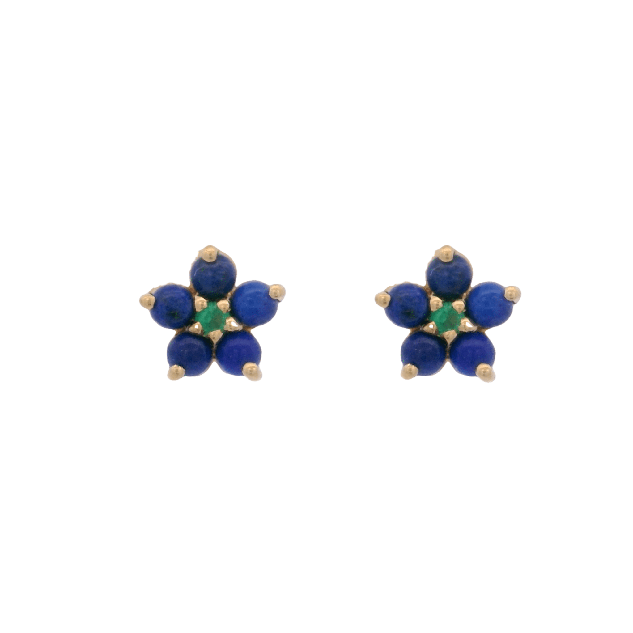 925YG FLOWER 6MM LAPIS LAZULI CENTER ONYX GREEN EARRINGS - C'SANTOS