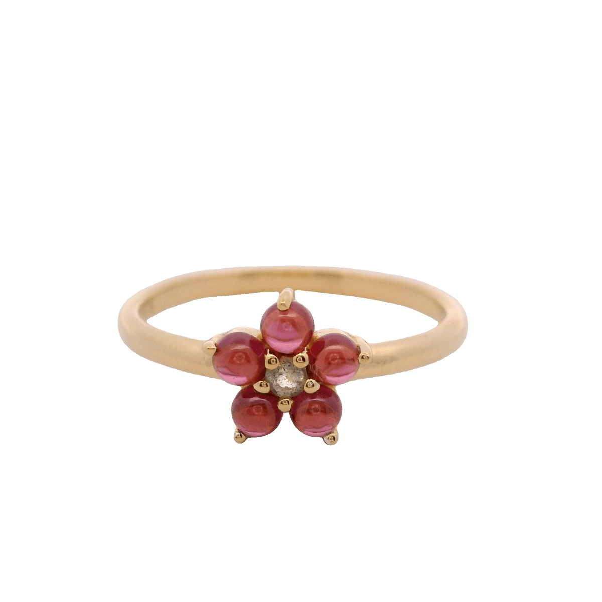 925YG FLOWER 8MM GARNET CENTER LABRADORITE RING T6.5 - C'SANTOS