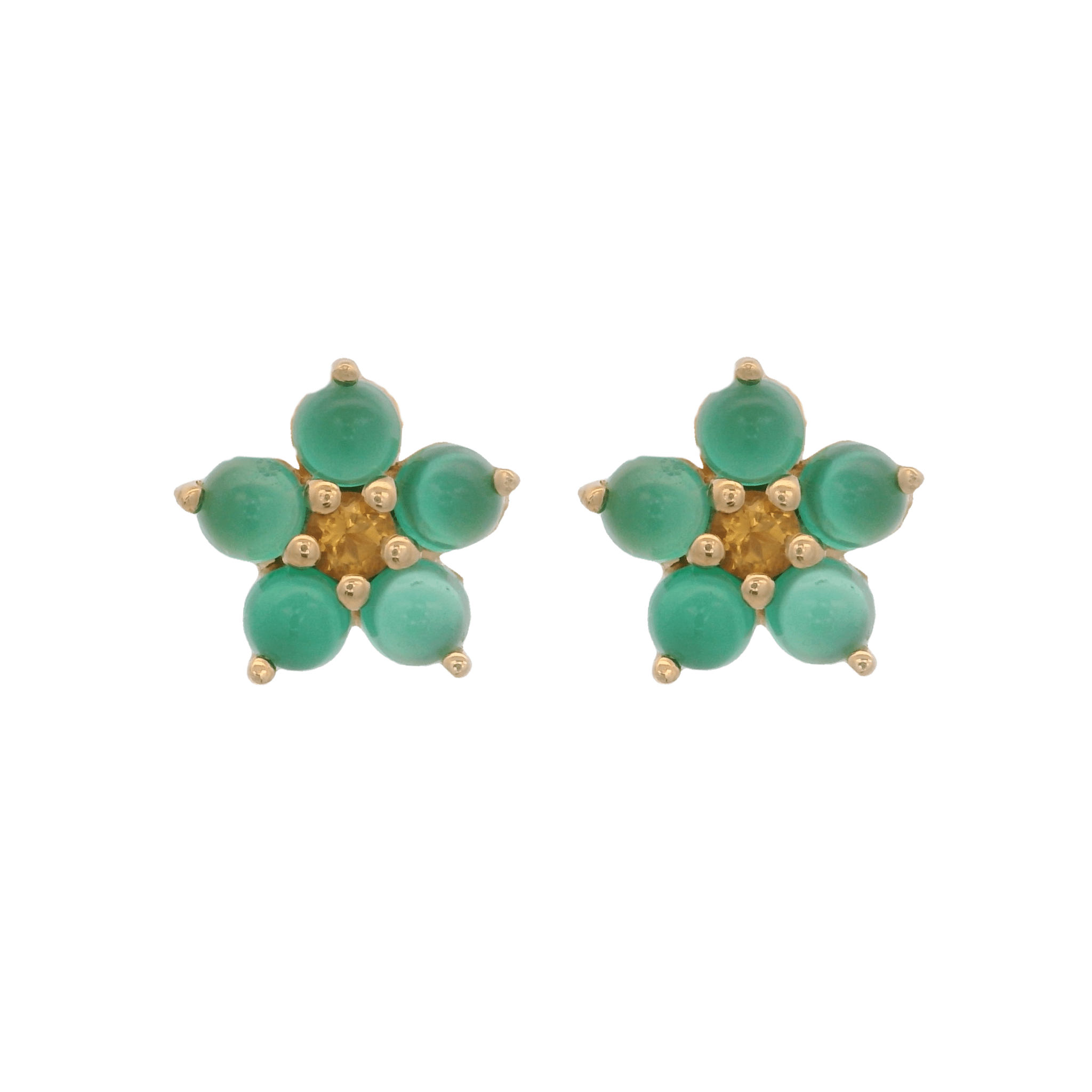 925YG FLOWER 8MM ONYX GREEN CENTER CITRINE EARRINGS - C'SANTOS