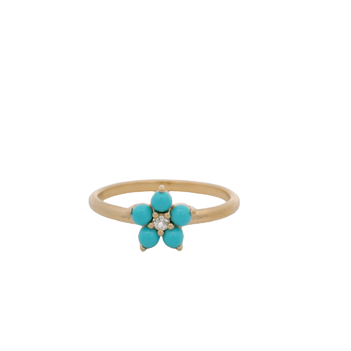 925YG FLOWER 8MM TURQUOISE SYN CENTER TOPAZ WHITE RING T6.5 - C'SANTOS