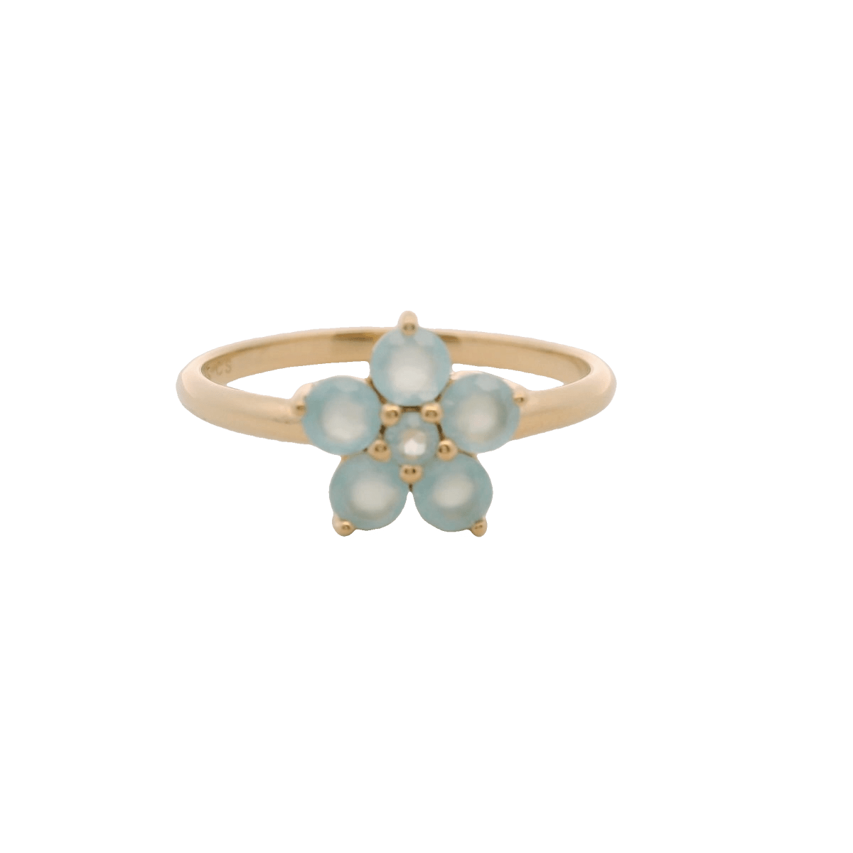 925YG FLOWER 9MM AQUA CENTER CHALCEDONY RING T6.5 - C'SANTOS