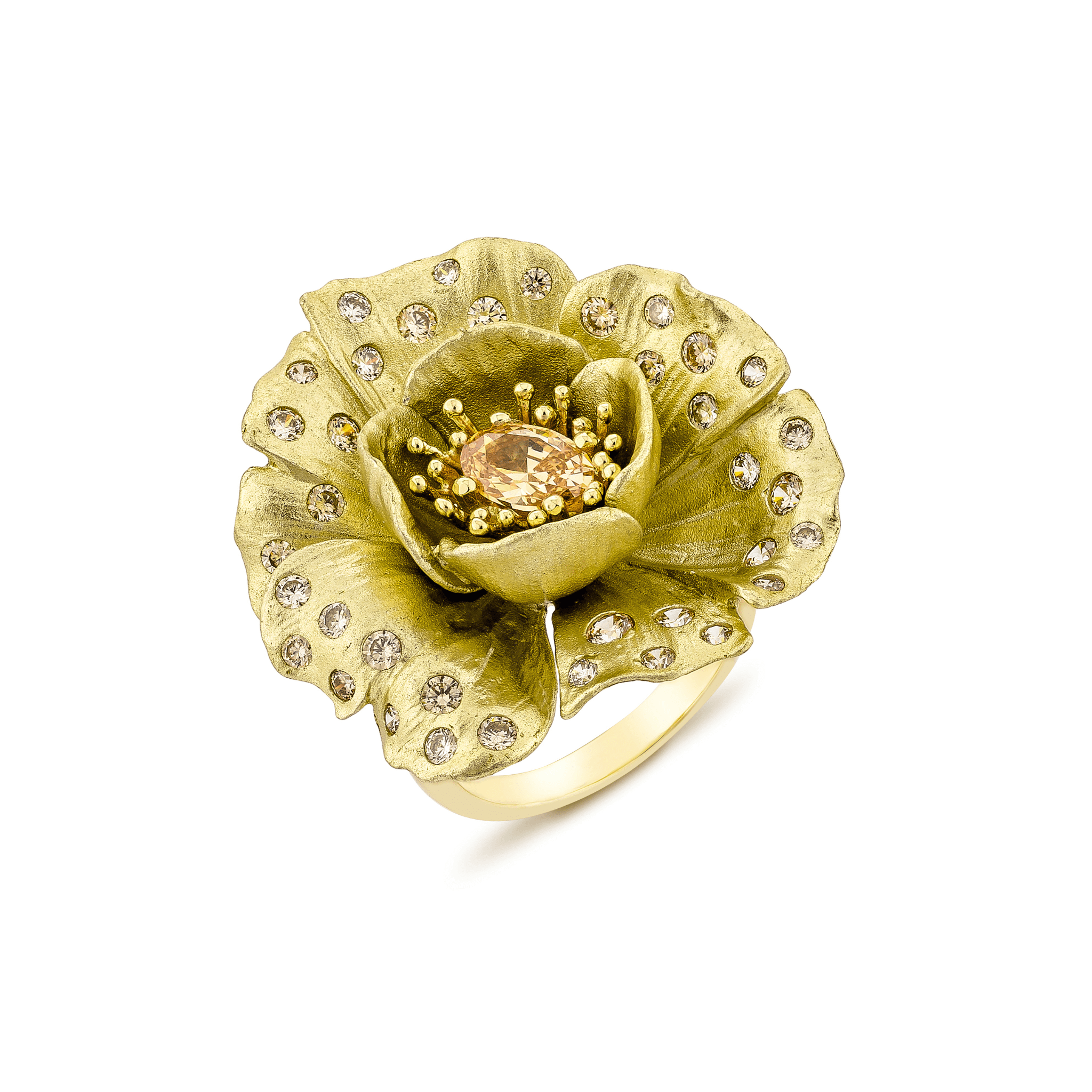 925YG FLOWER CZ ALUMINIUM GOLD CENTER CHAMPANGE CZ RING T6 - C'SANTOS
