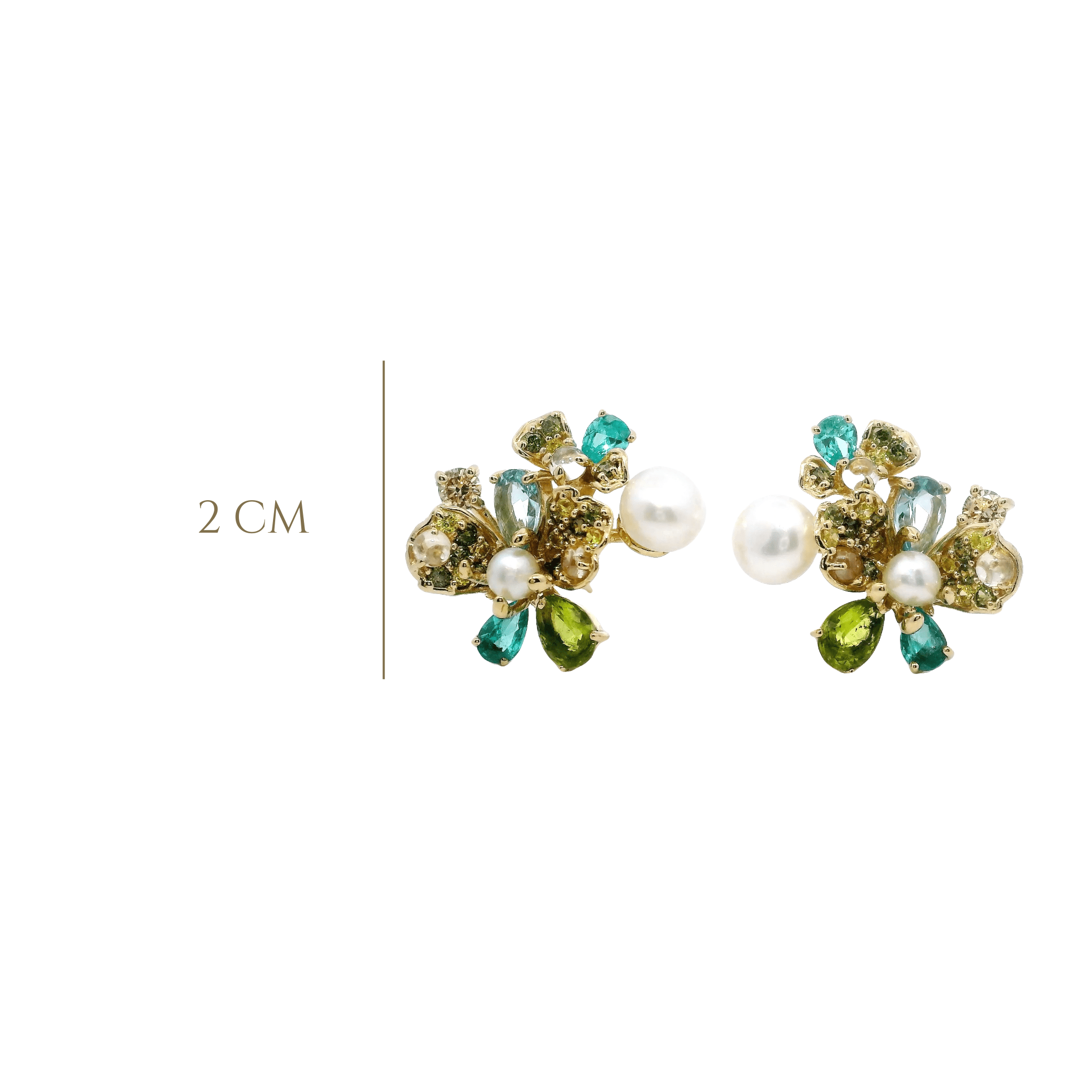 925YG FLOWER GREEN AND PEARL EARRINGS - C'SANTOS