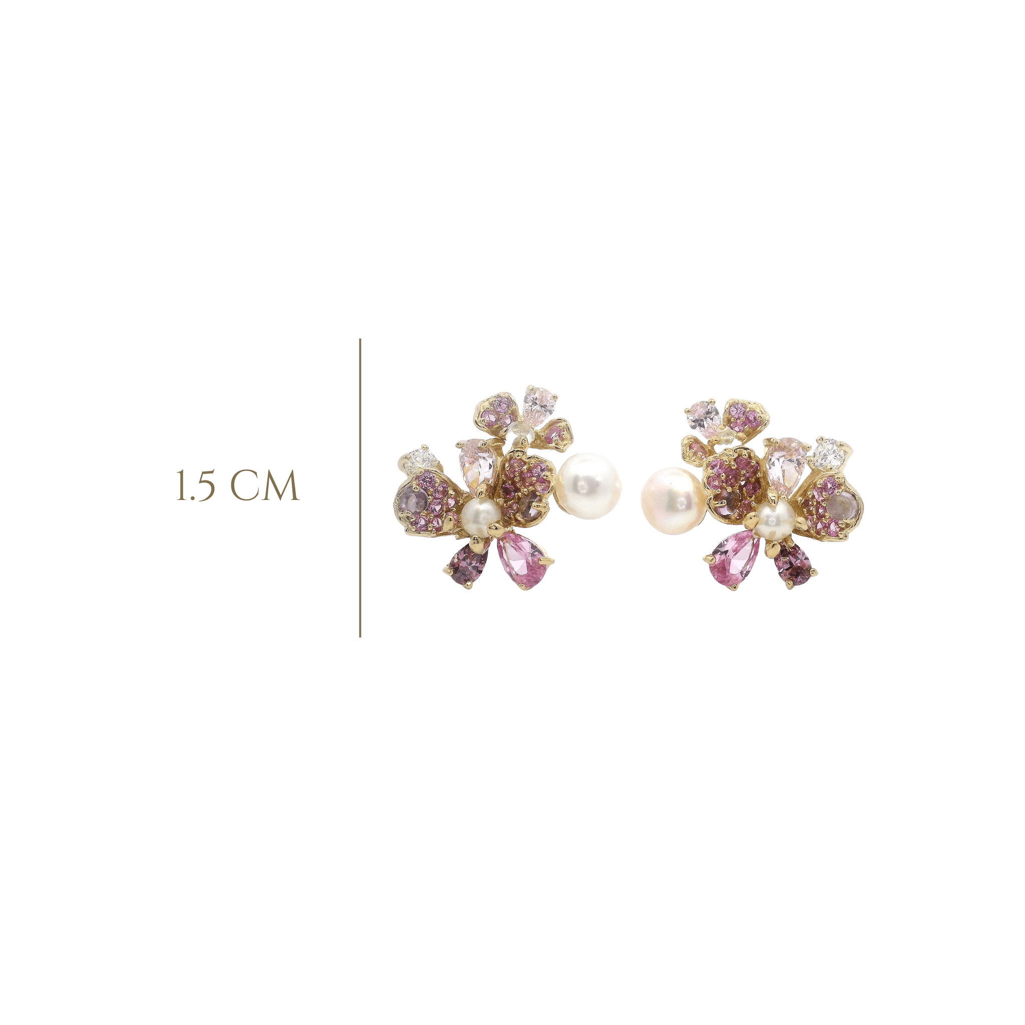 925YG FLOWER PINK AND PEARL EARRINGS - C'SANTOS