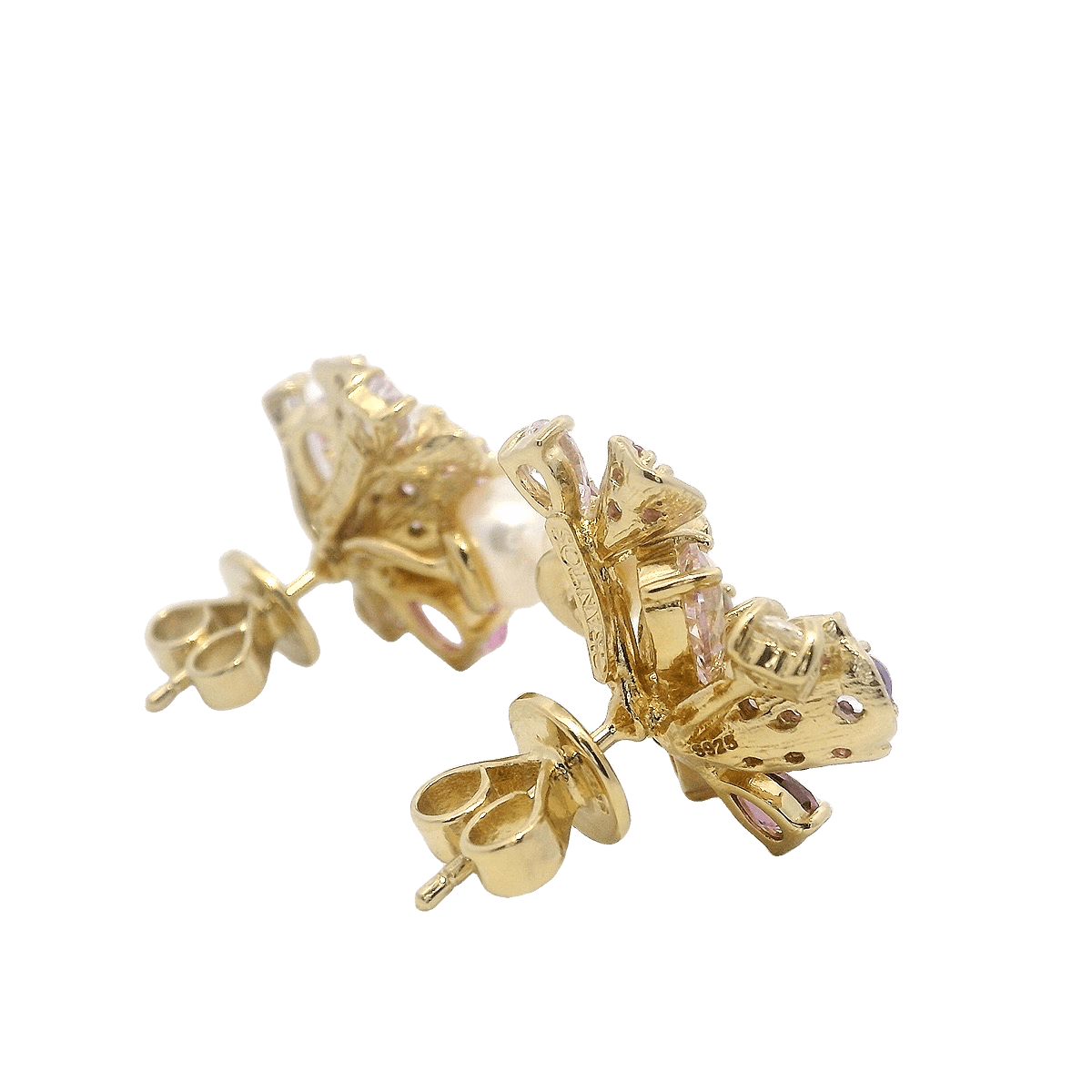 925YG FLOWER PINK AND PEARL EARRINGS - C'SANTOS