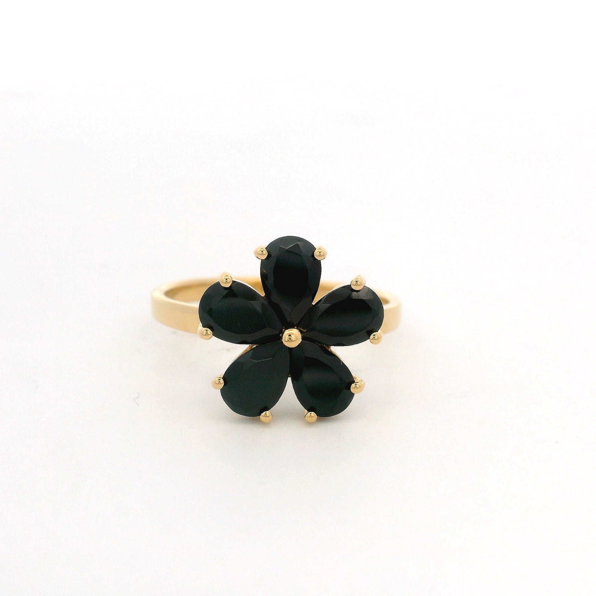925YG FLOWER SPINEL BLACK RING T6.5 - C'SANTOS
