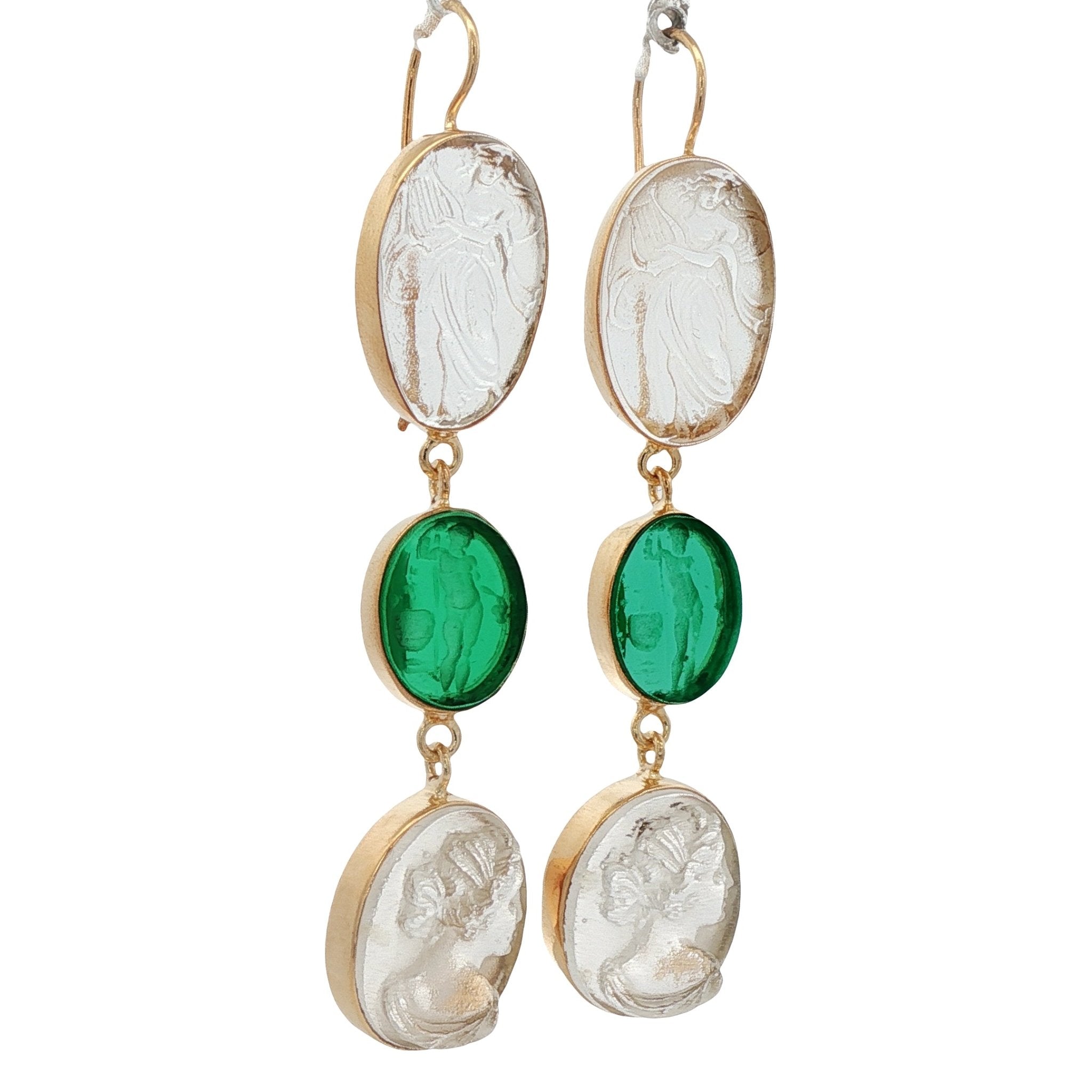 925YG FORTUNE GREEN AND PROFILE WOMAN EARRINGS - C'SANTOS