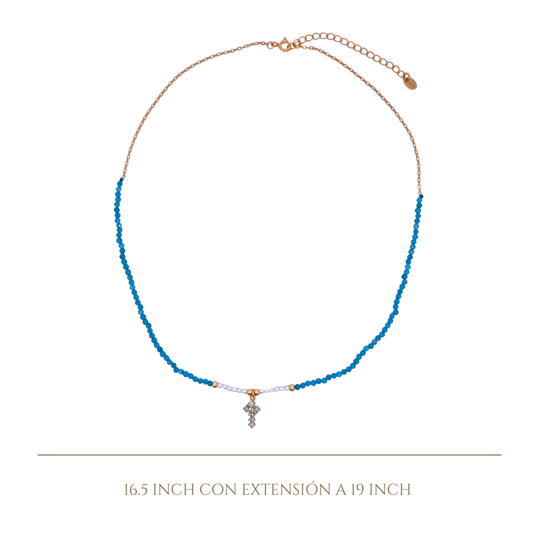 925YG HALF BEANDS WITH CROSS NECKLACE TOURMALINE BLUE - C'SANTOS