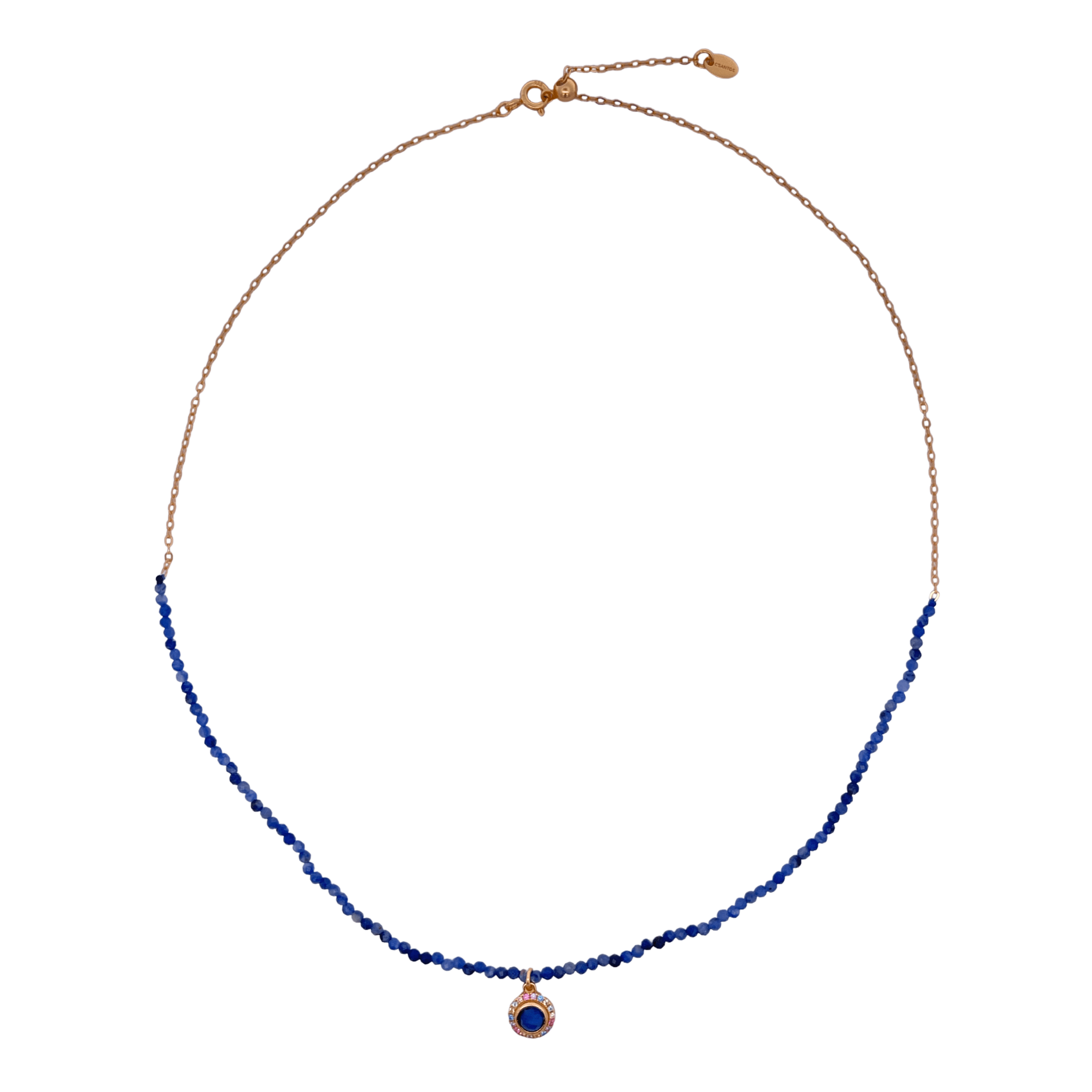 925YG HALF BEANDS WITH SOLITARY HALO NECKLACE BS - C'SANTOS