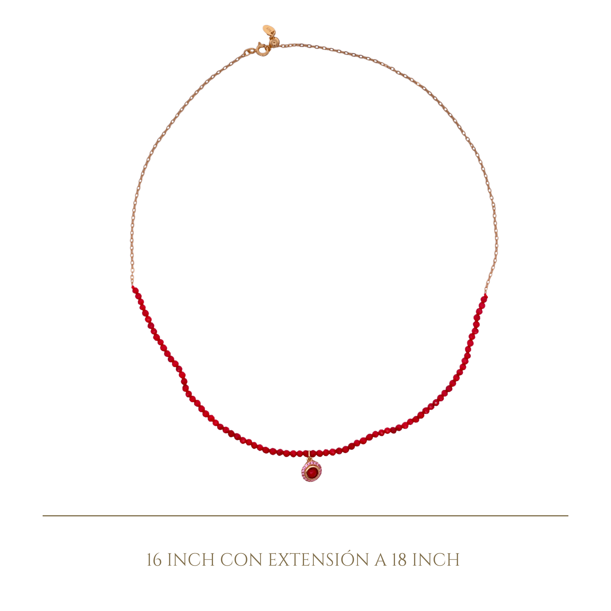 925YG HALF BEANDS WITH SOLITARY HALO NECKLACE CORAL - C'SANTOS