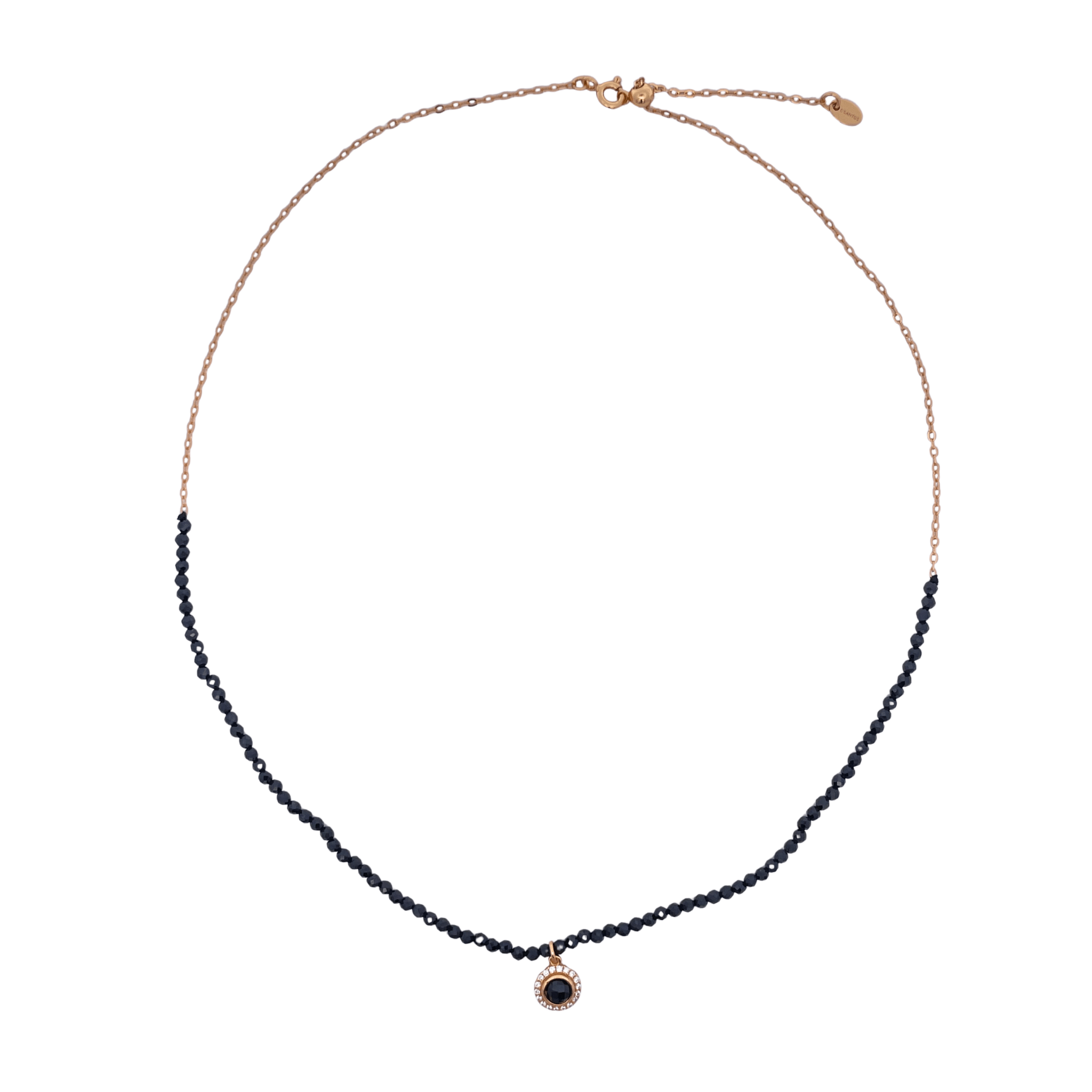 925YG HALF BEANDS WITH SOLITARY HALO NECKLACE ONIX BLACK - C'SANTOS